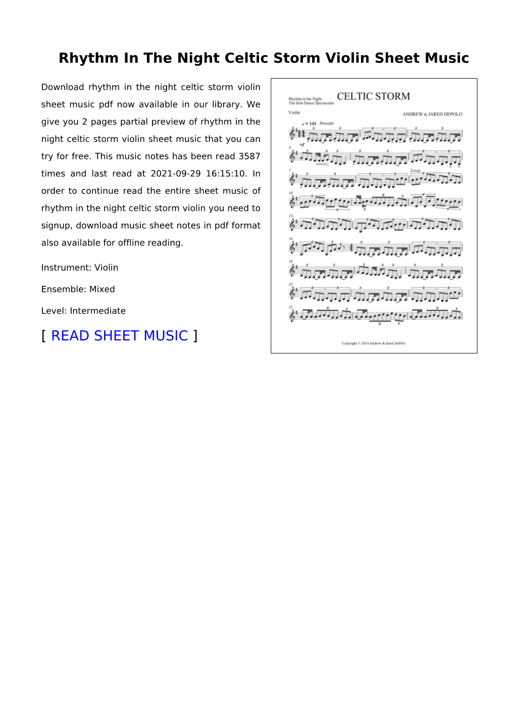 Rhythm in the Night Celtic Storm Violin Sheet Music
