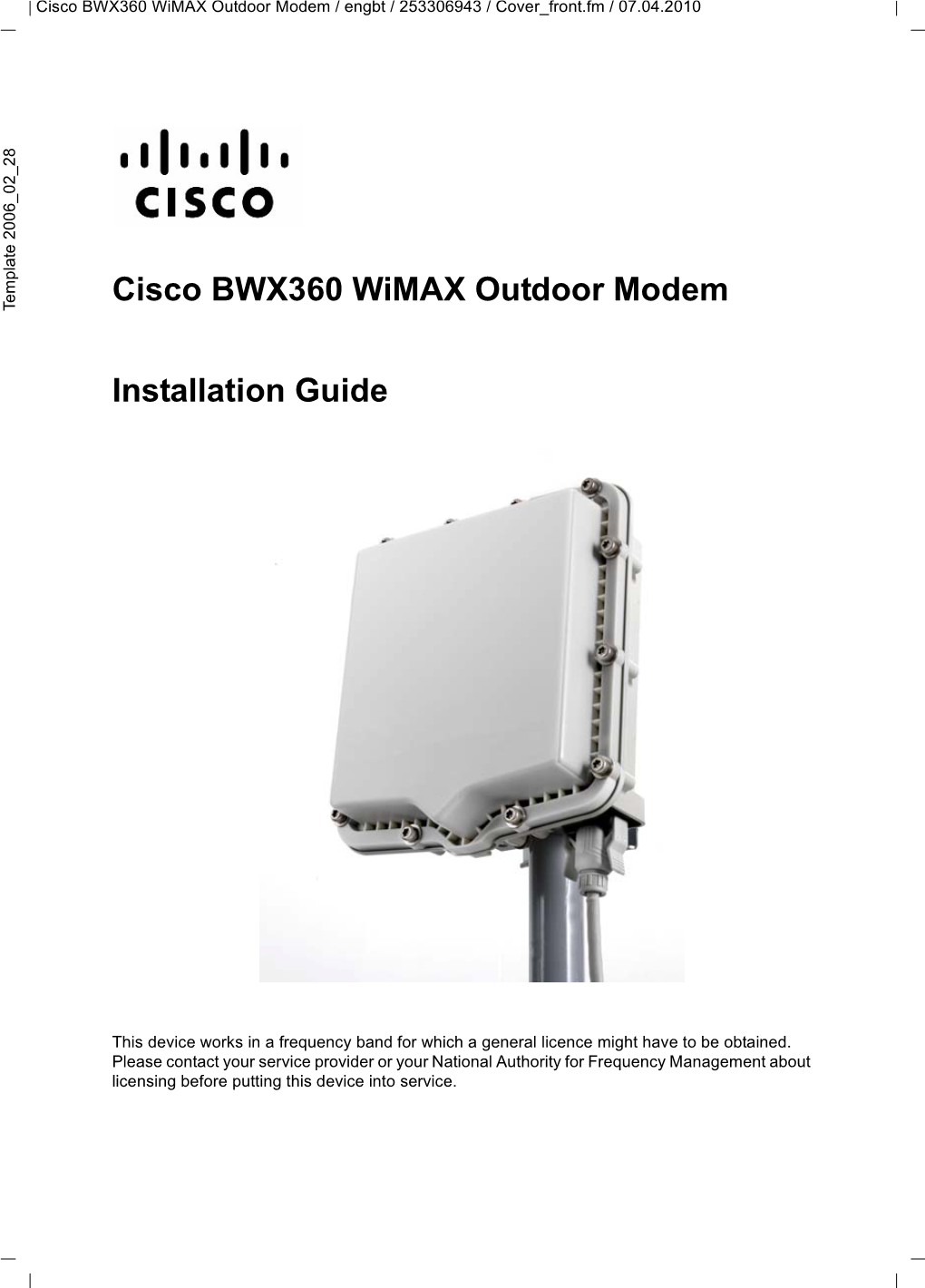Cisco BWX360 Wimax Outdoor Modem Installation Guide
