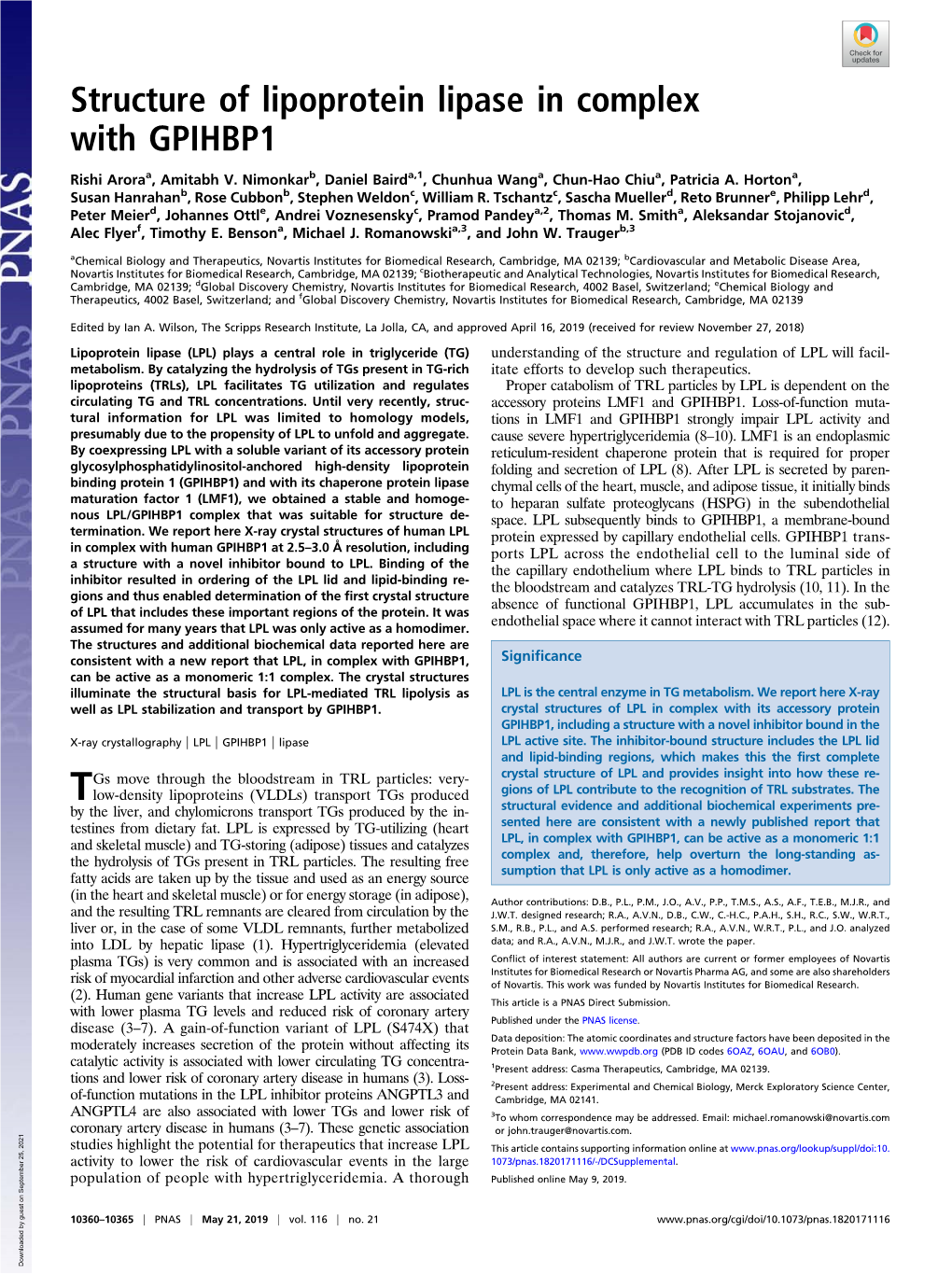 Structure of Lipoprotein Lipase in Complex with GPIHBP1