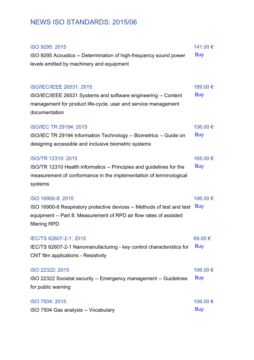 News Iso Standards: 2015/06