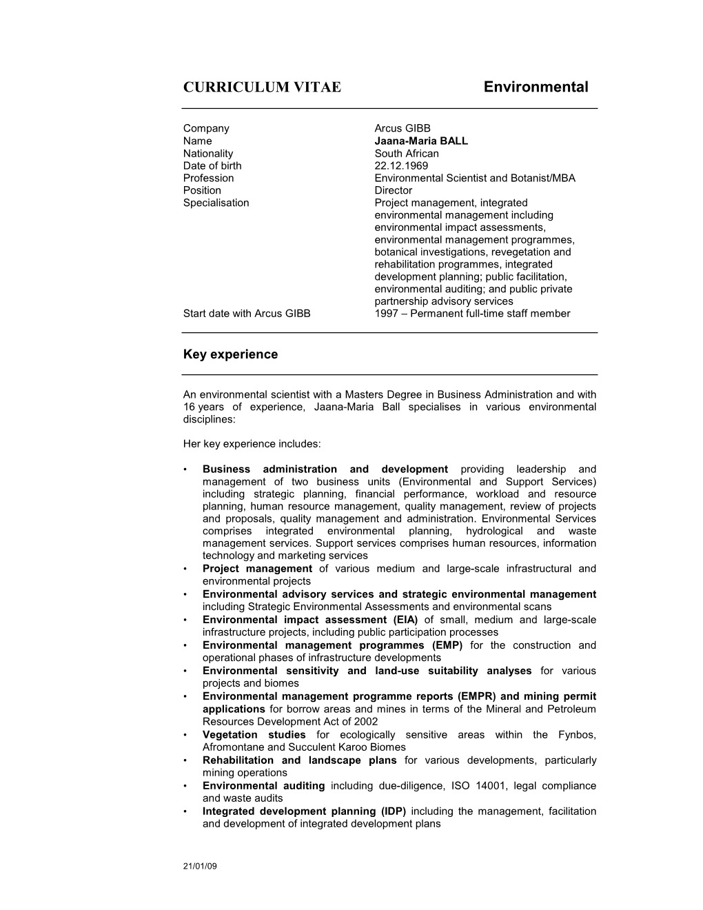 CURRICULUM VITAE Environmental