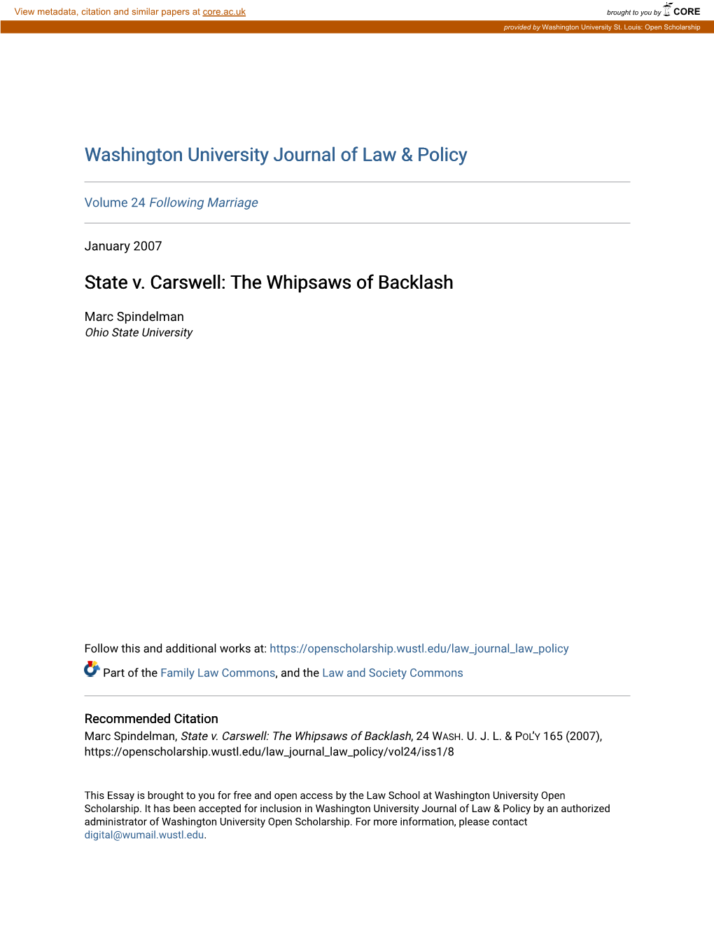 State V. Carswell: the Whipsaws of Backlash