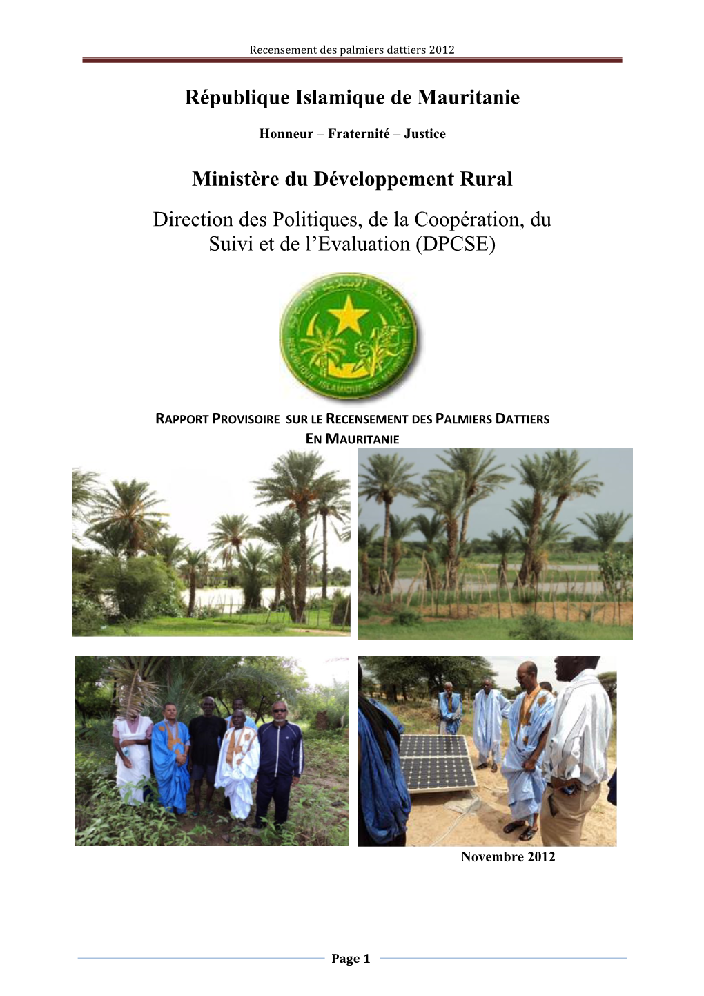 République Islamique De Mauritanie Ministère Du Développement Rural