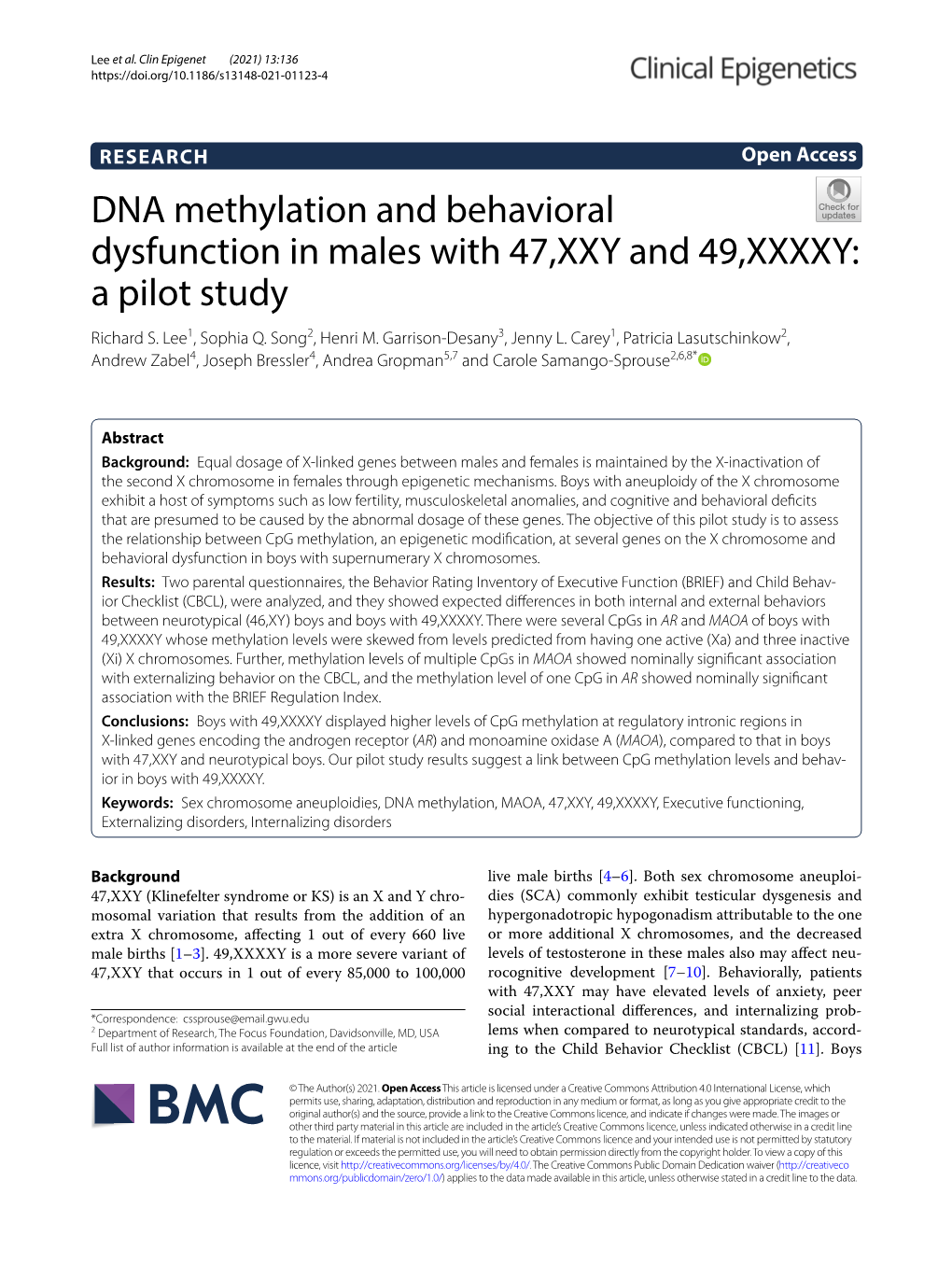 DNA Methylation and Behavioral Dysfunction in Males with 47,XXY and 49,XXXXY: a Pilot Study Richard S