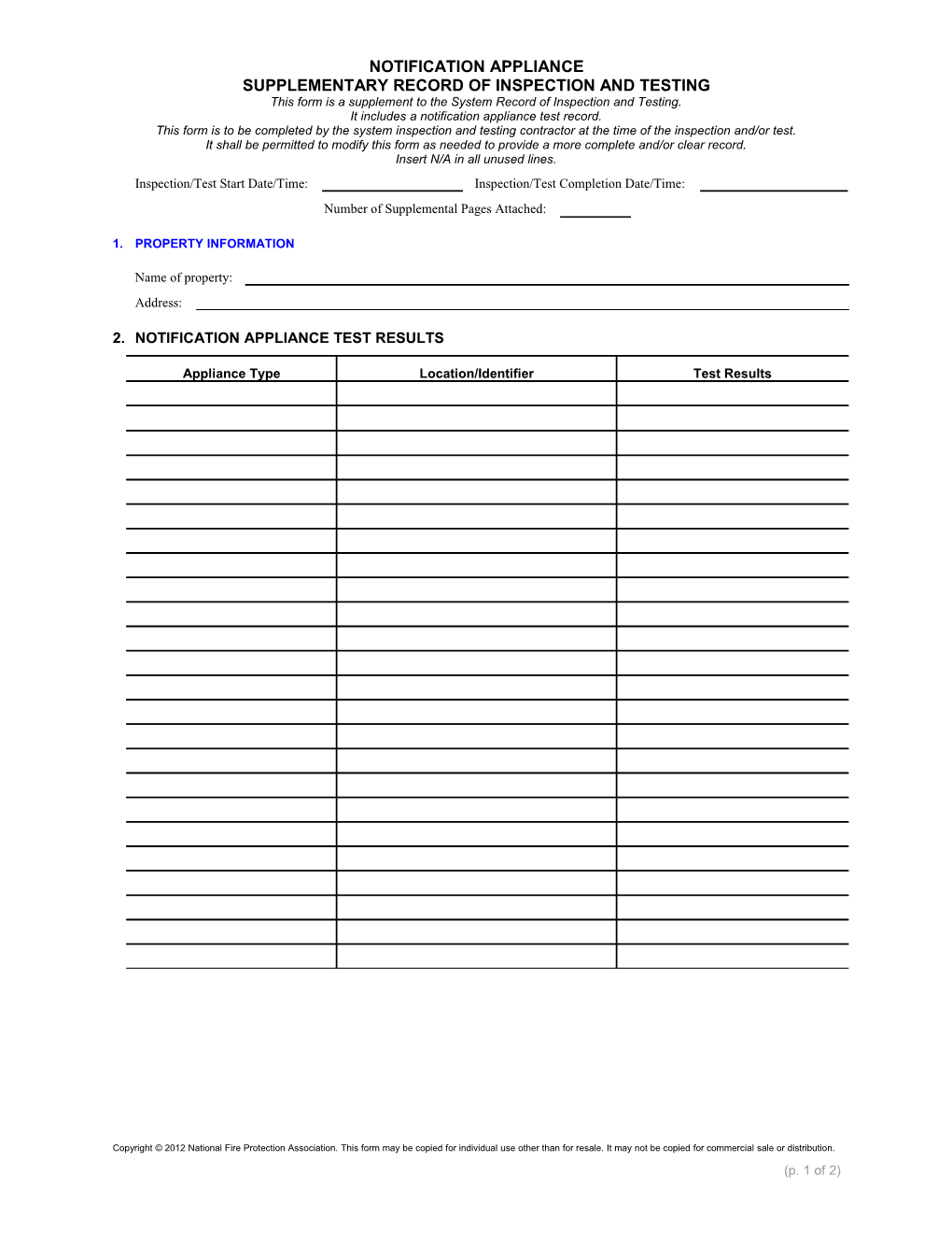 Fire Alarm System Record of Completion