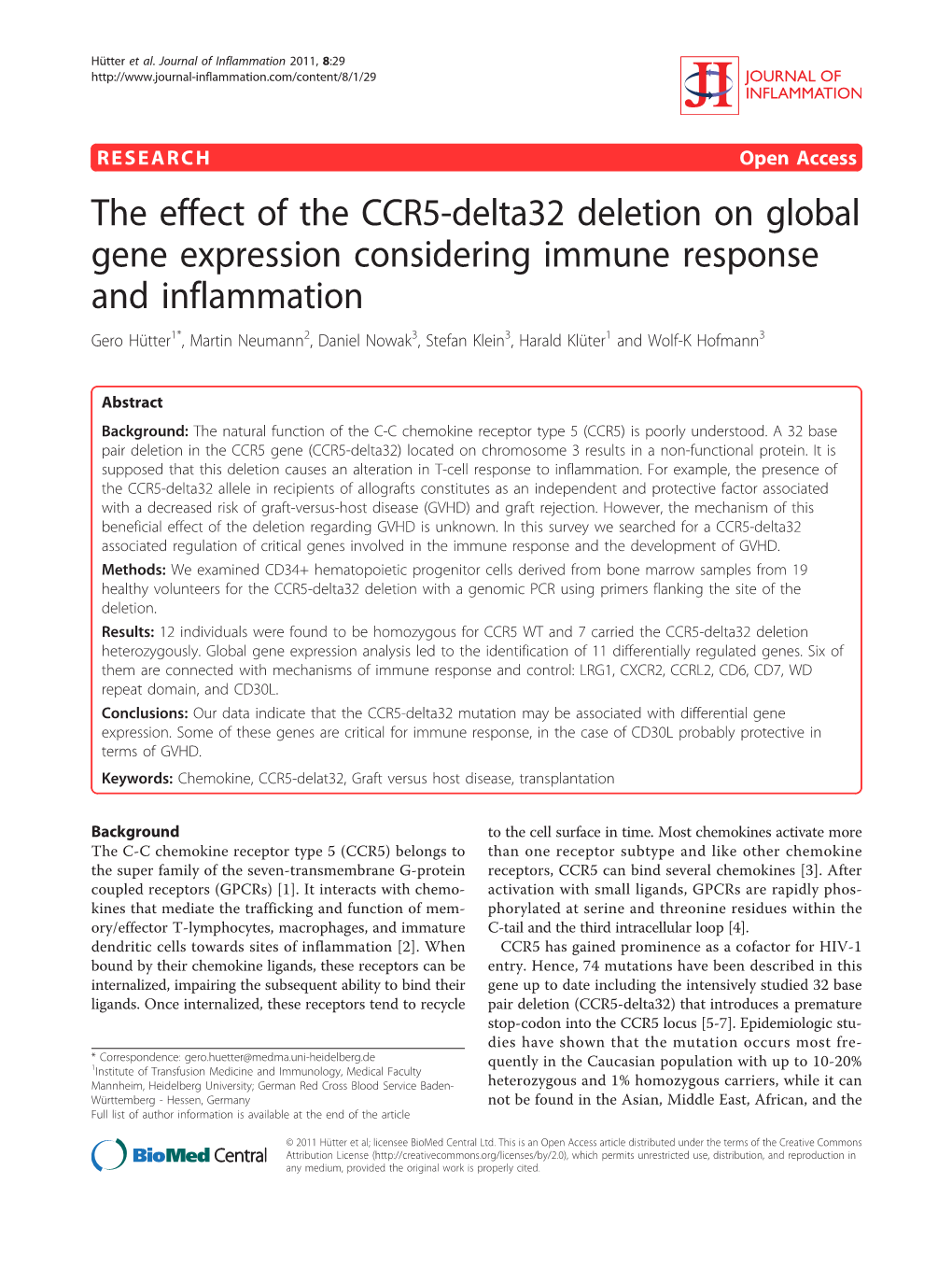 The Effect of the CCR5-Delta32 Deletion on Global Gene Expression