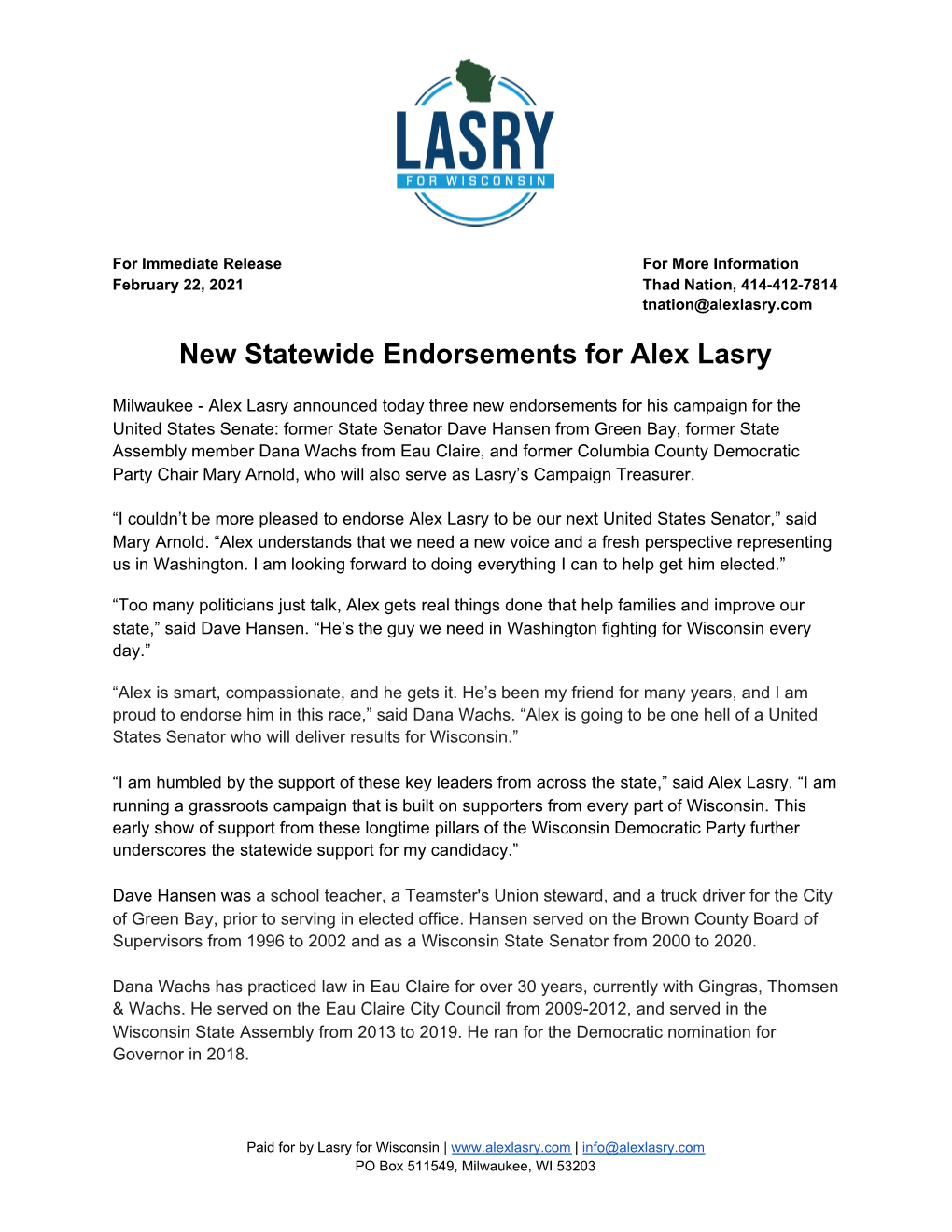 New Statewide Endorsements for Alex Lasry