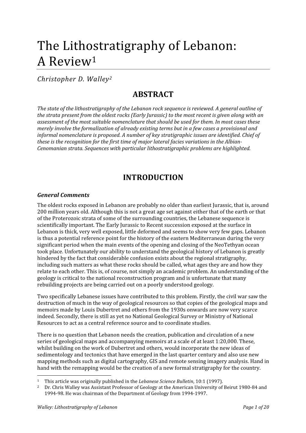 The Lithostratigraphy of Lebanon: a Review1