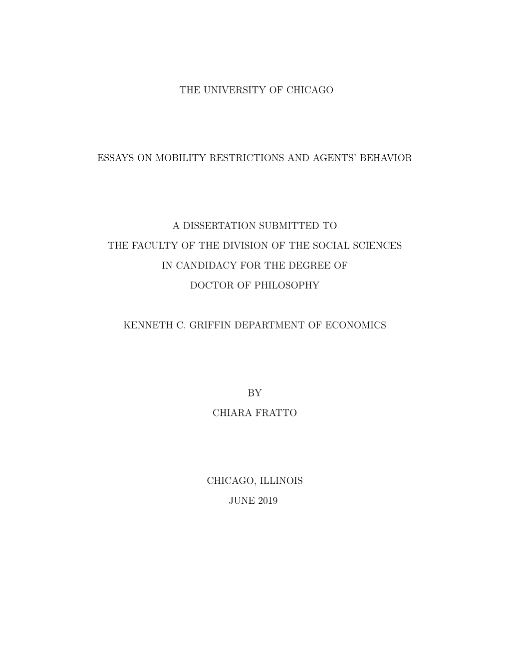 The University of Chicago Essays on Mobility
