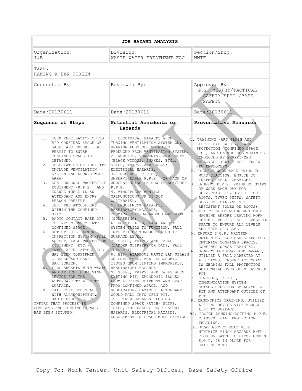 Job Hazard Analysis Worksheet