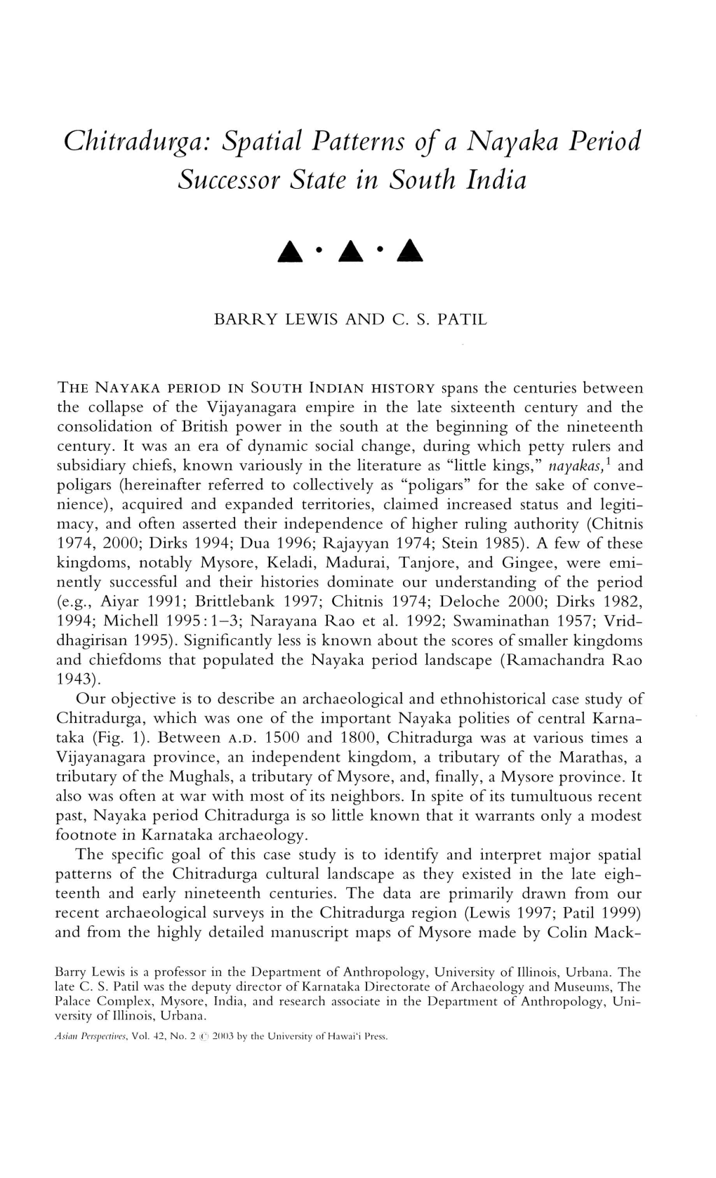 Chitradurga: Spatial Patterns Ofa Nayaka Period Successor State in South India