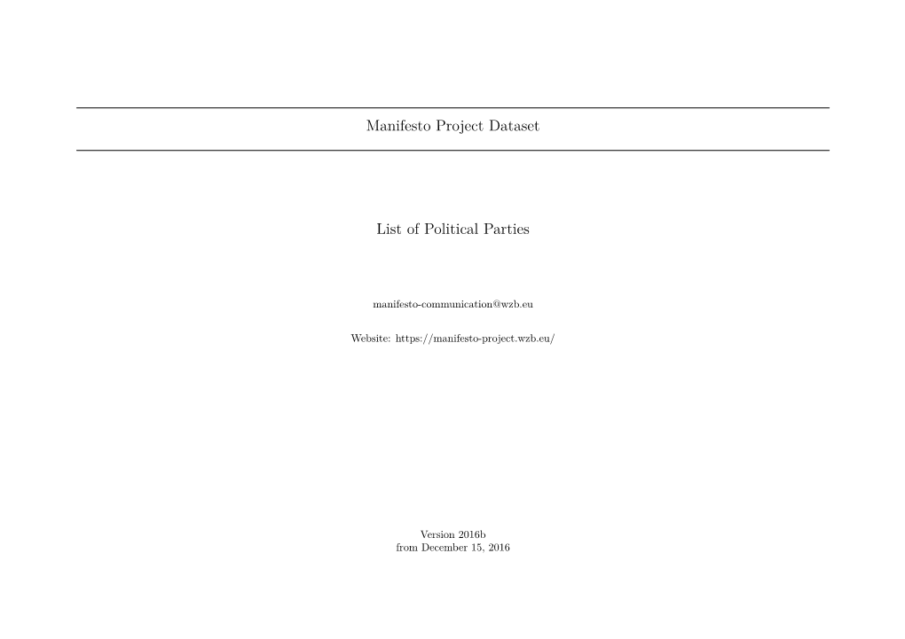 Manifesto Project Dataset List of Political Parties
