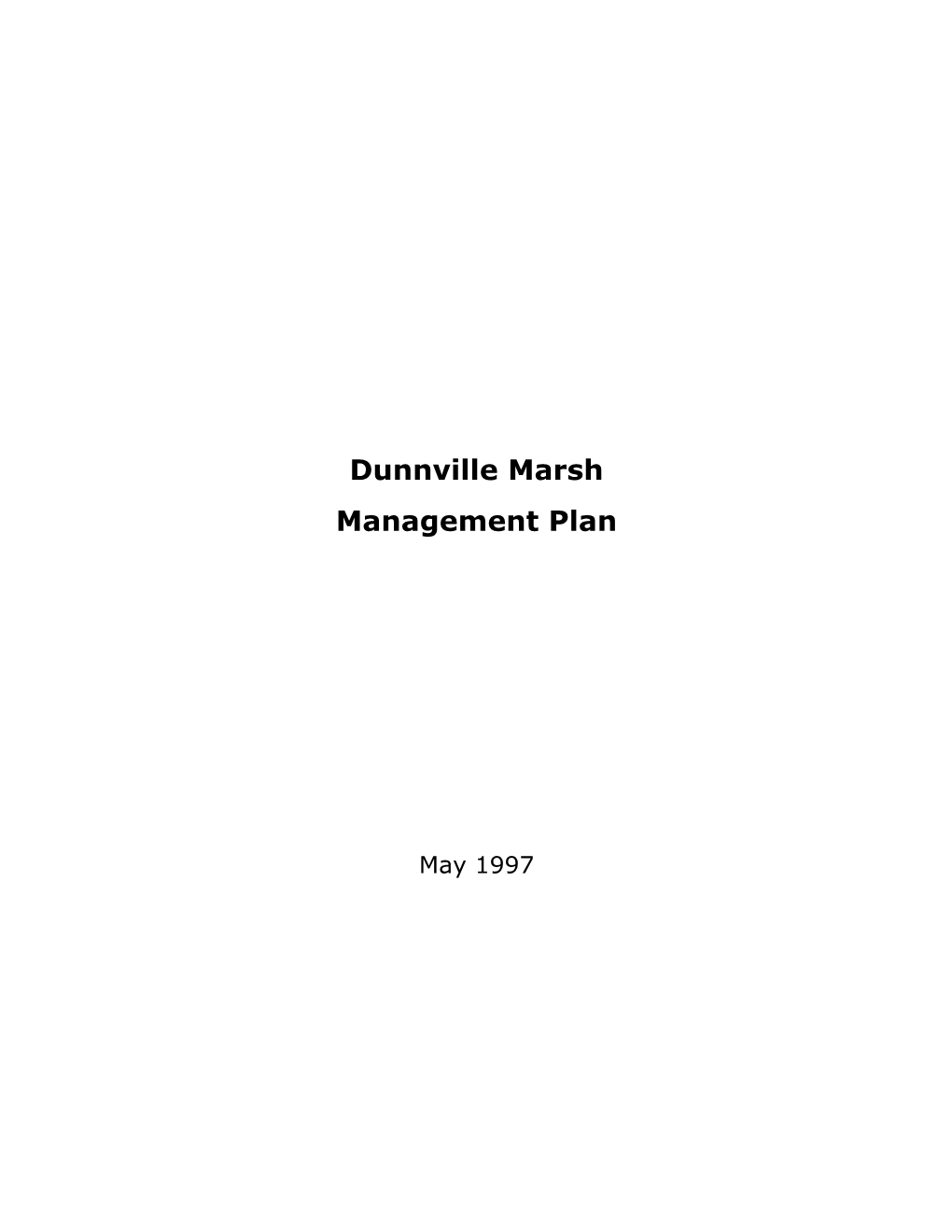 Dunnville Marsh Management Plan. May 1997