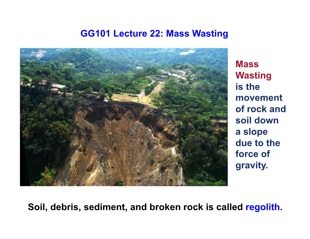 GG101 Lecture 22: Mass Wasting