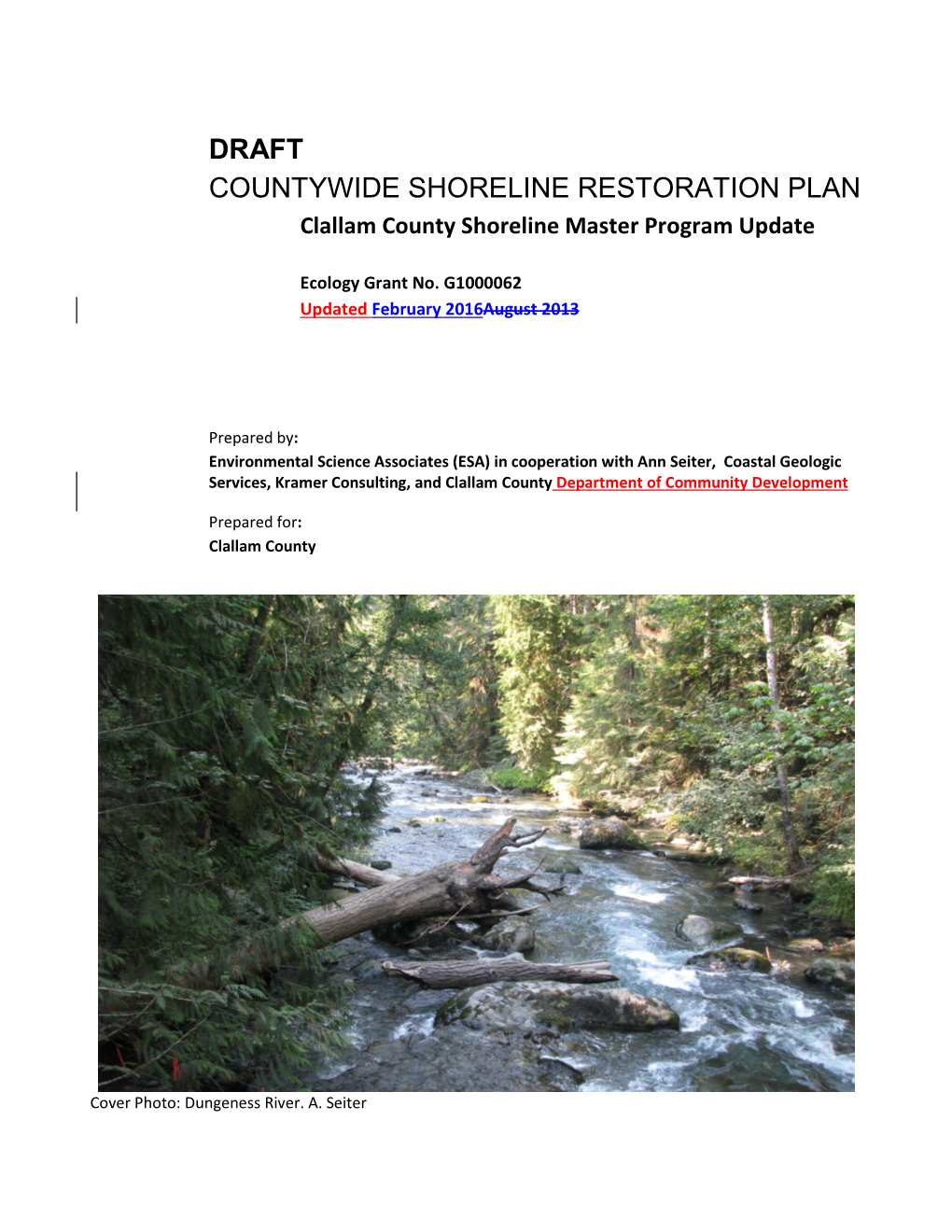 DRAFT COUNTYWIDE SHORELINE RESTORATION PLAN Clallam County Shoreline Master Program Update