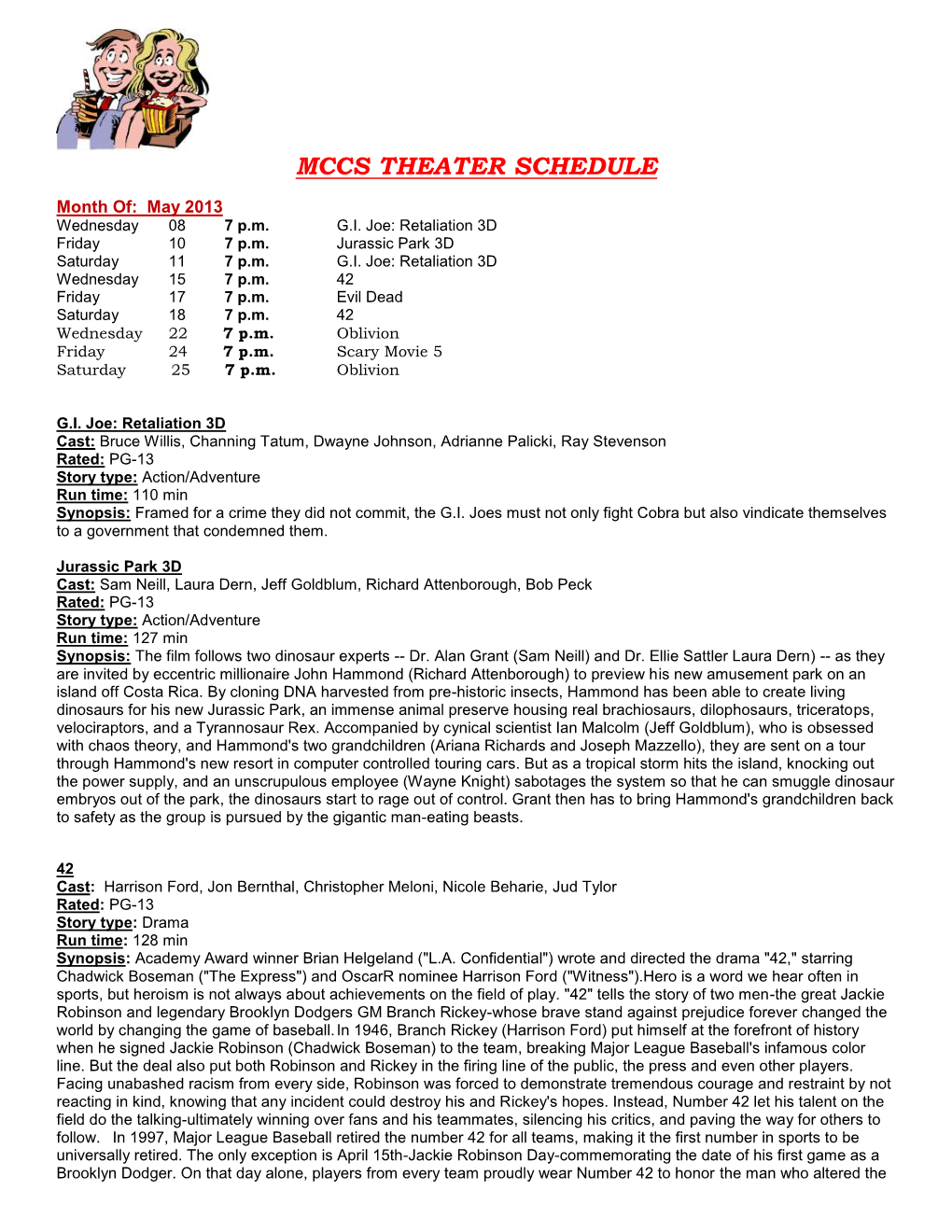 Mccs Theater Schedule