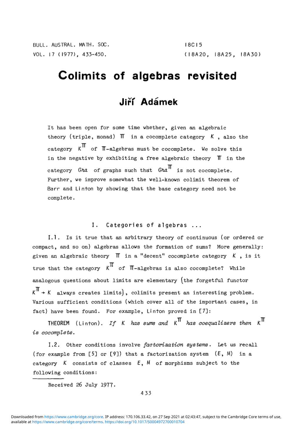 Colimits of Algebras Revisited