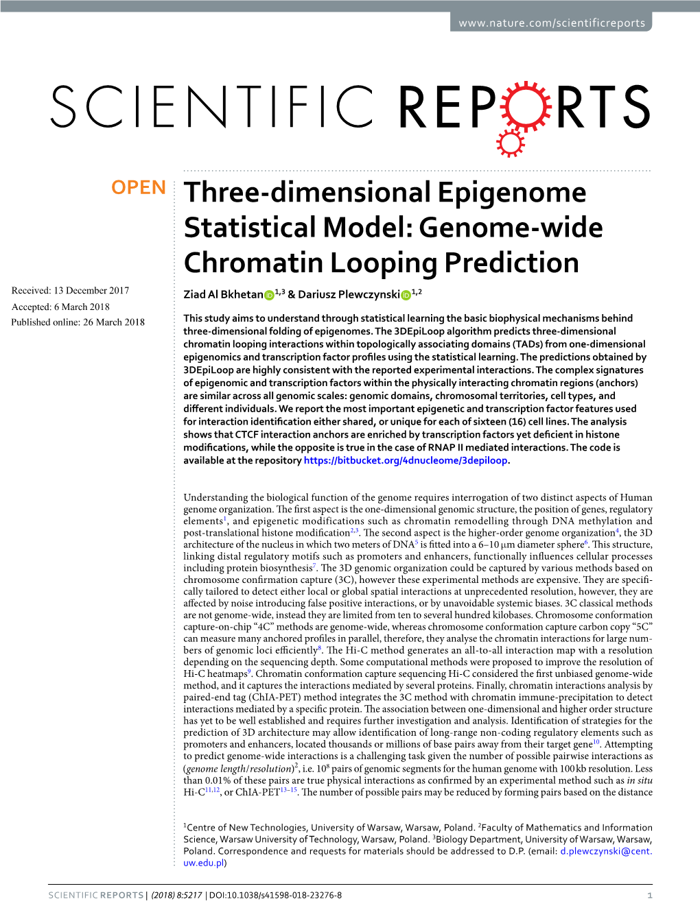 Three-Dimensional Epigenome Statistical Model: Genome-Wide