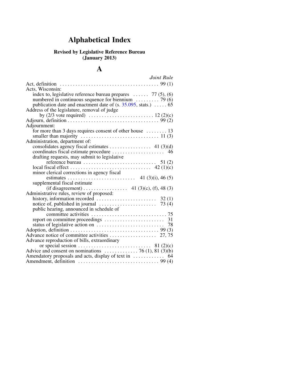 Alphabetical Index A