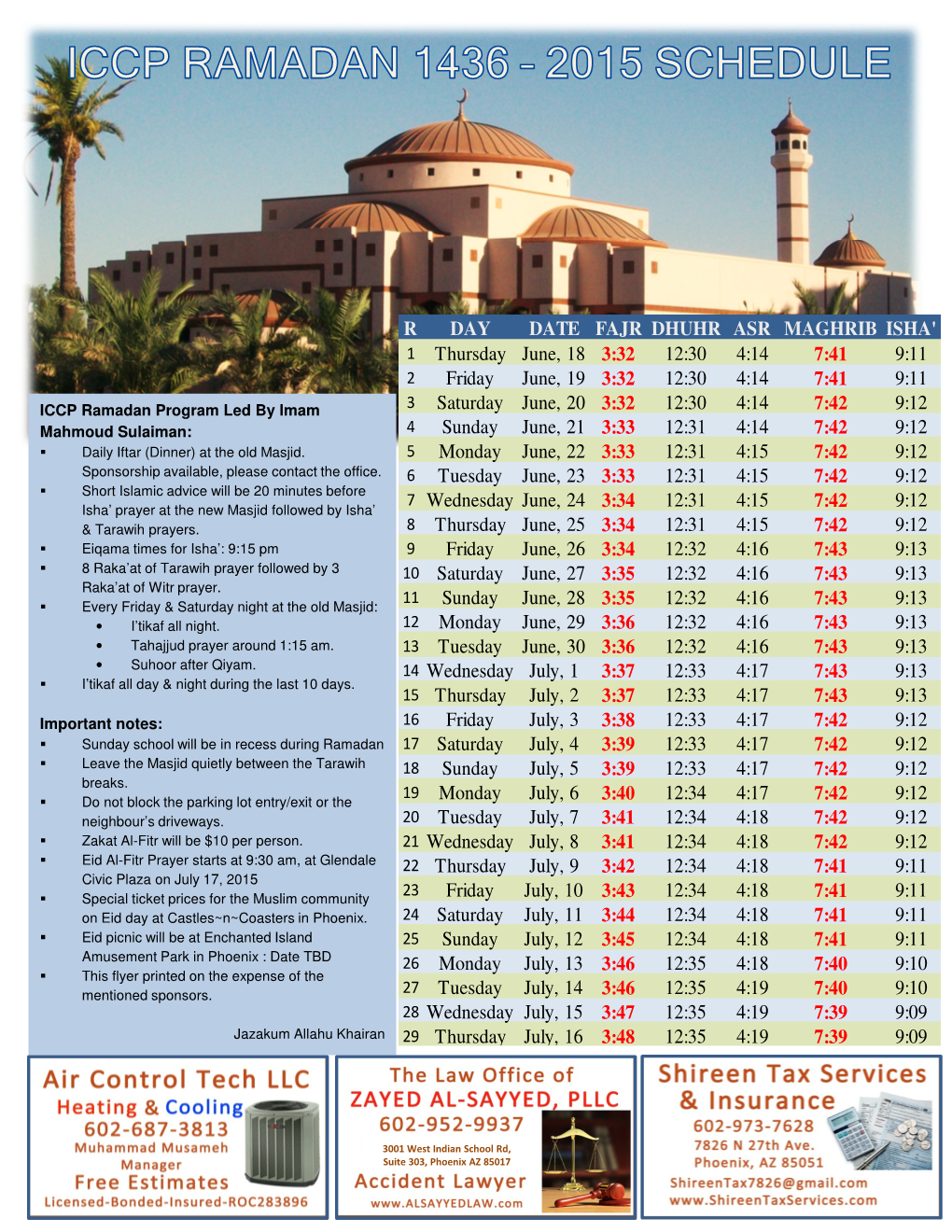 R DAY DATE FAJR DHUHR ASR MAGHRIB ISHA' 1 Thursday June