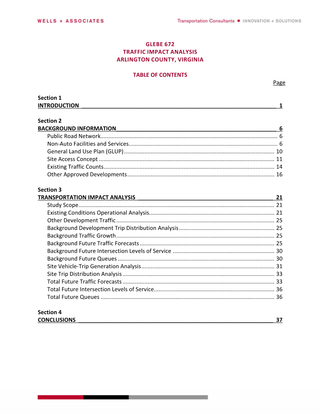 Glebe 672 Traffic Impact Analysis Arlington County, Virginia Table Of