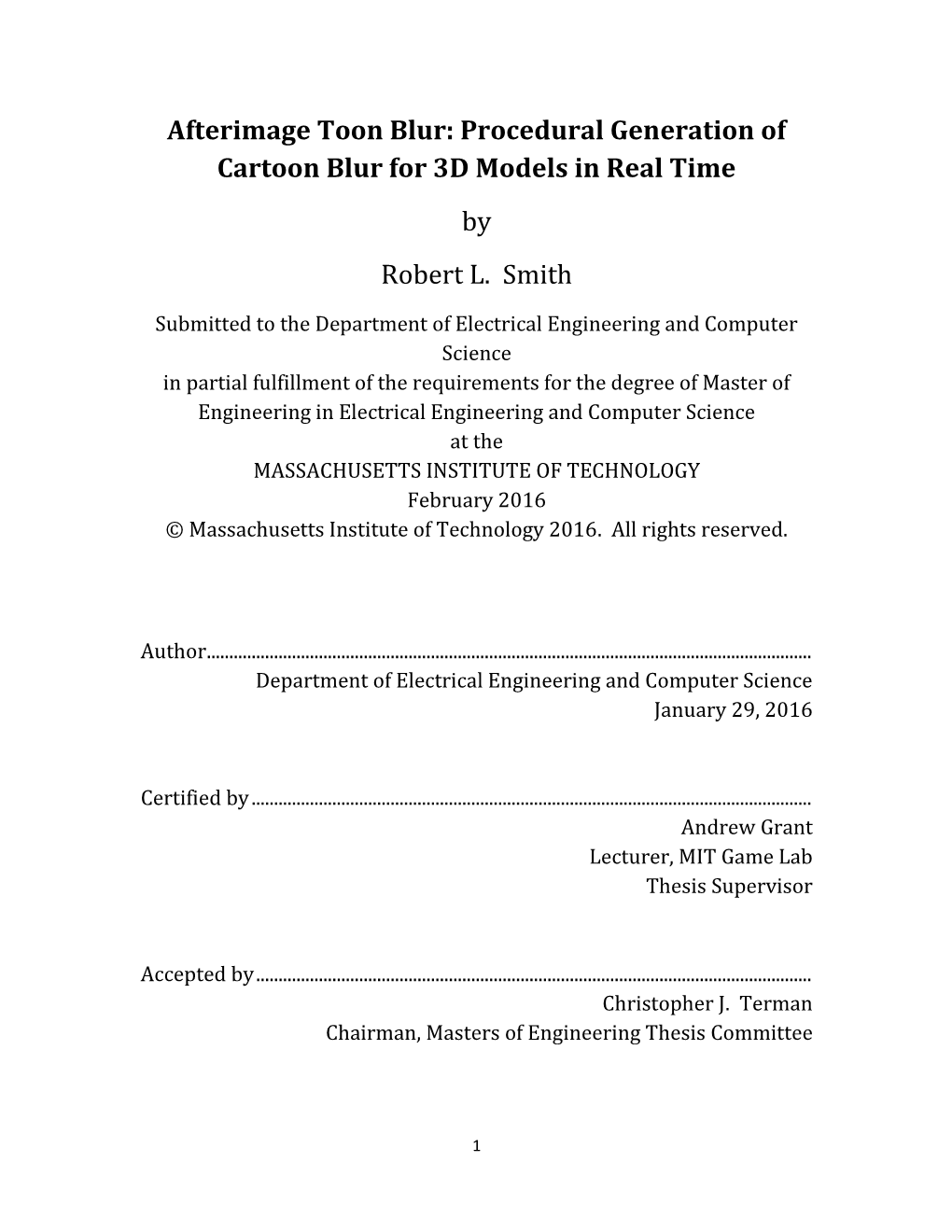 Afterimage Toon Blur: Procedural Generation of Cartoon Blur for 3D Models in Real Time by Robert L. Smith