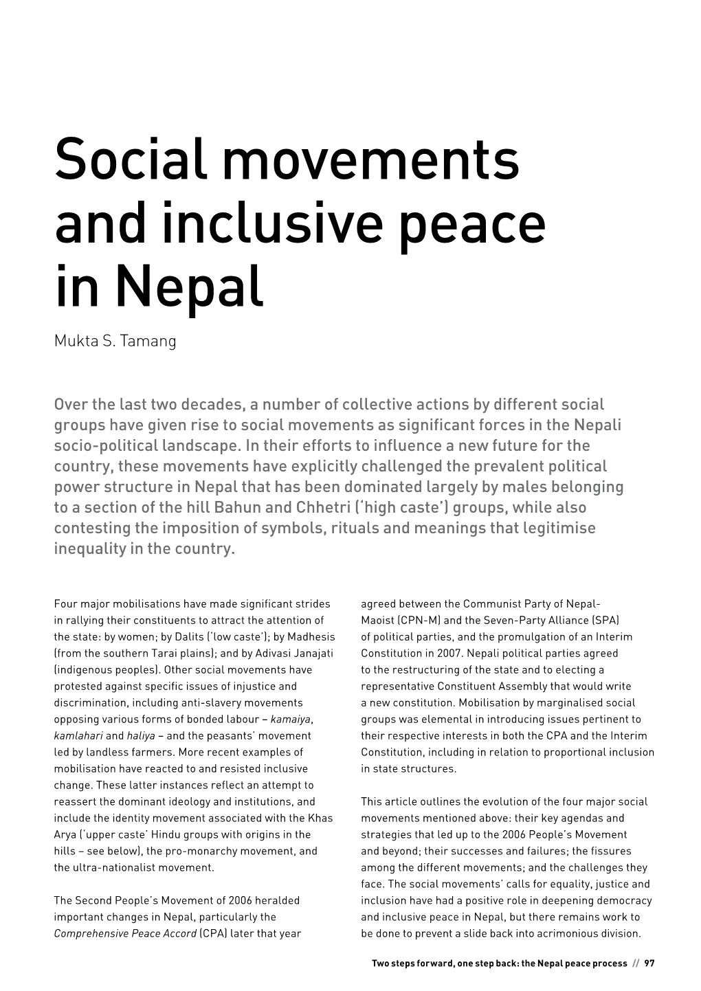 Social Movements and Inclusive Peace in Nepal Mukta S