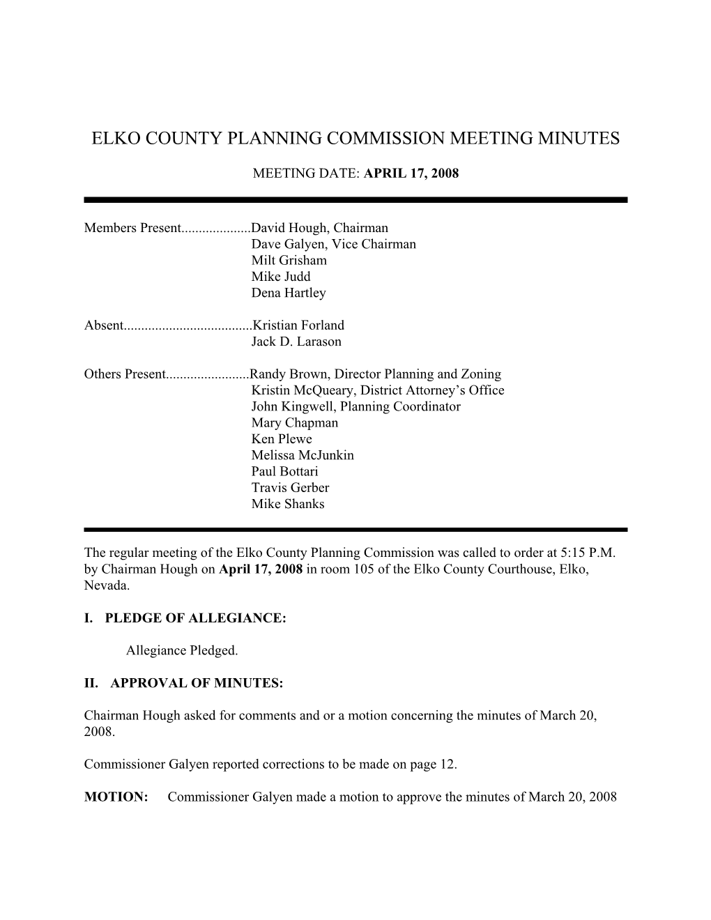 Elko County Planning Commission Meeting Minutes