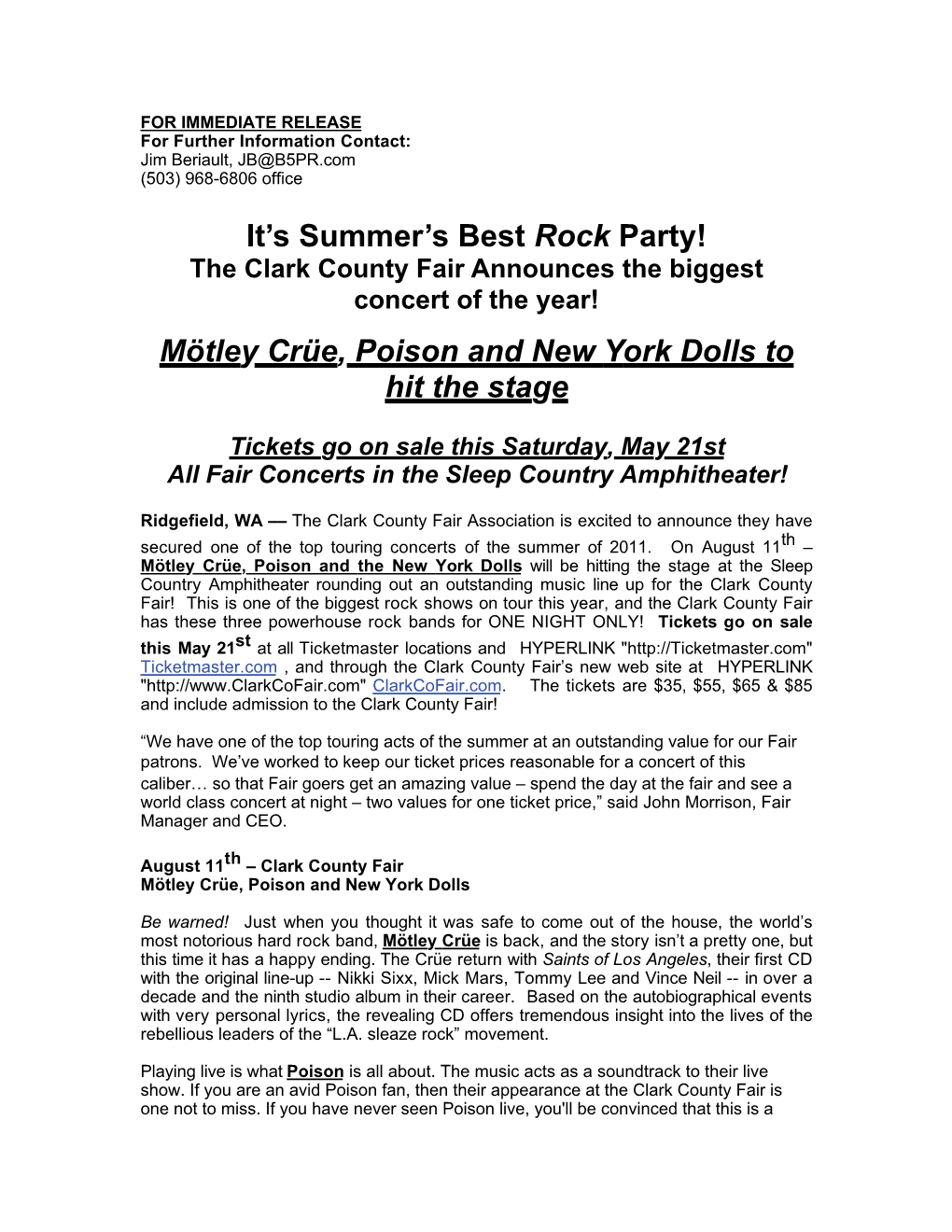 CCF 2011 Summers Best Rock Concert Going on Sale