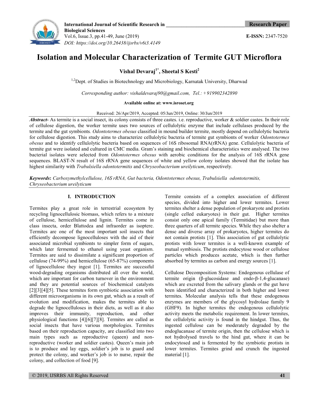 Isolation and Molecular Characterization of Termite GUT Microflora