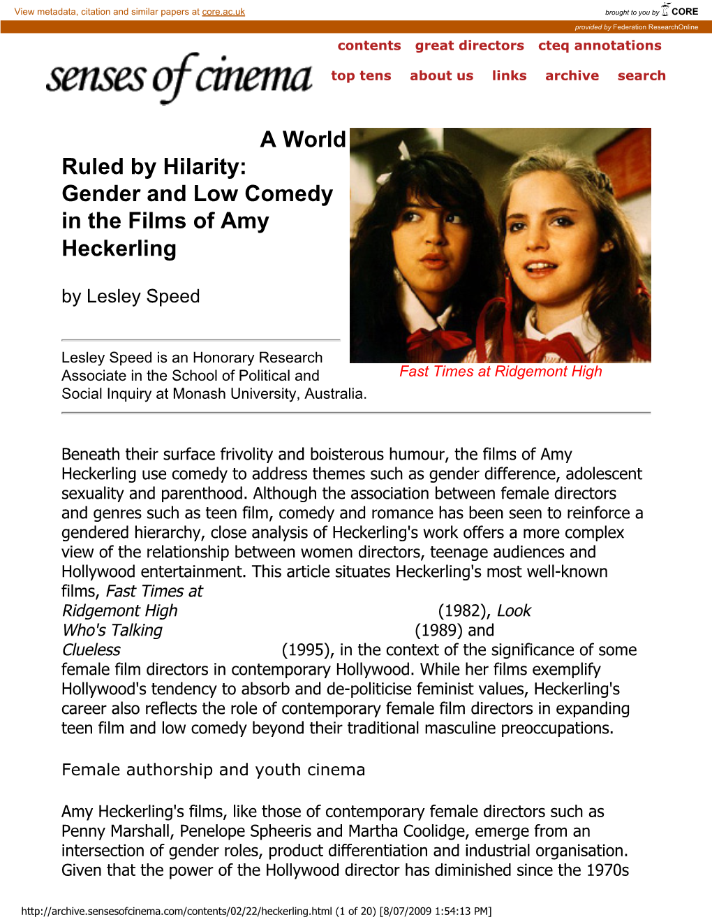 Gender and Low Comedy in the Films of Amy Heckerling