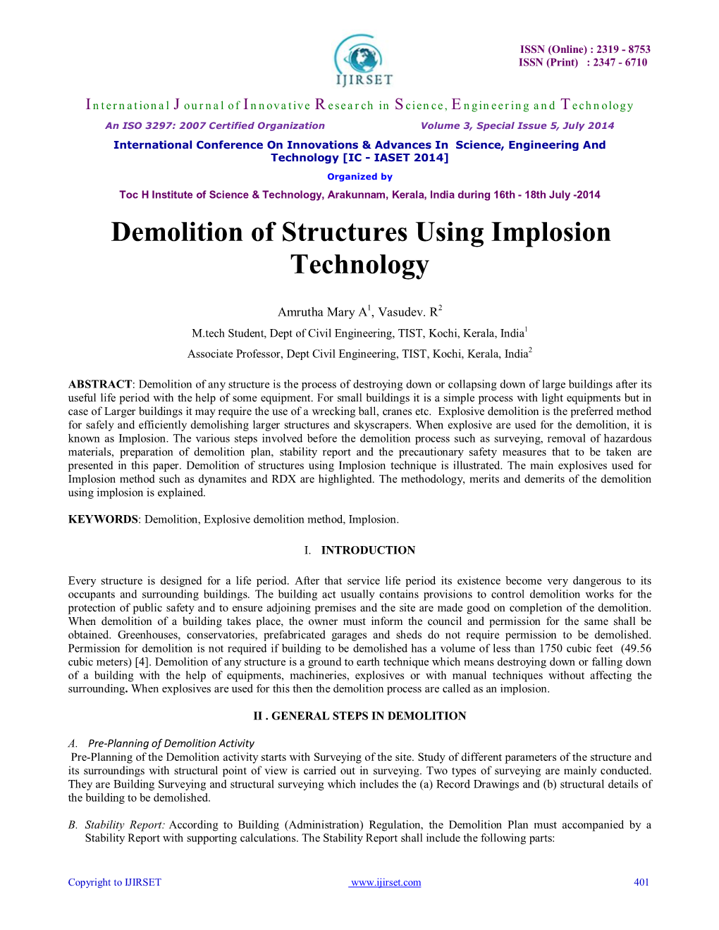 Demolition of Structures Using Implosion Technology