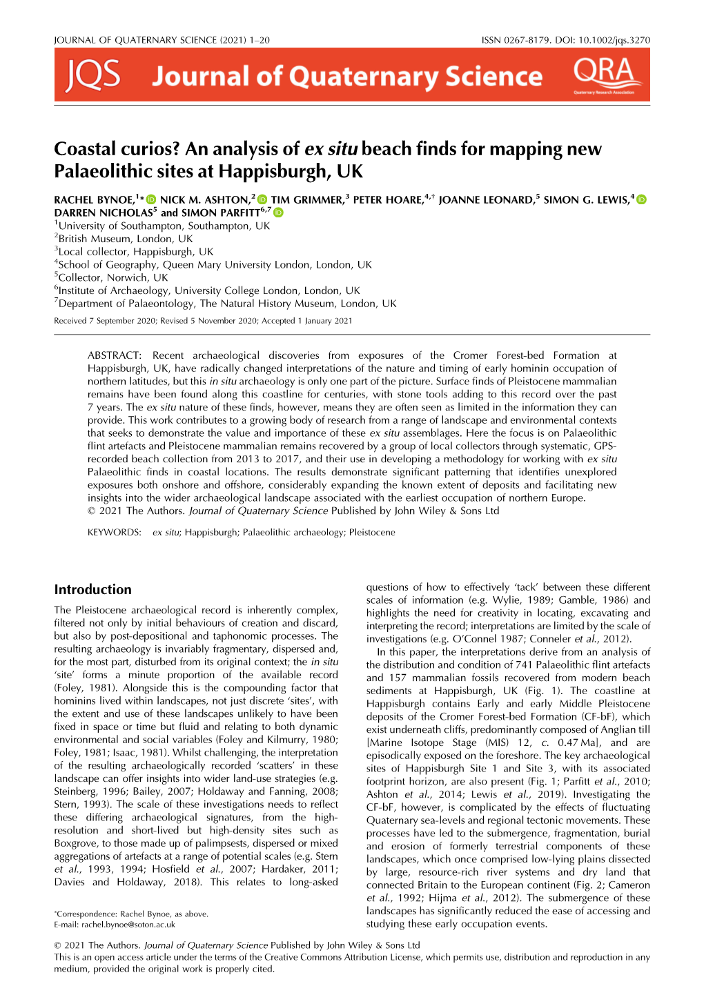 Coastal Curios? an Analysis of Ex Situ Beach Finds for Mapping New Palaeolithic Sites at Happisburgh, UK