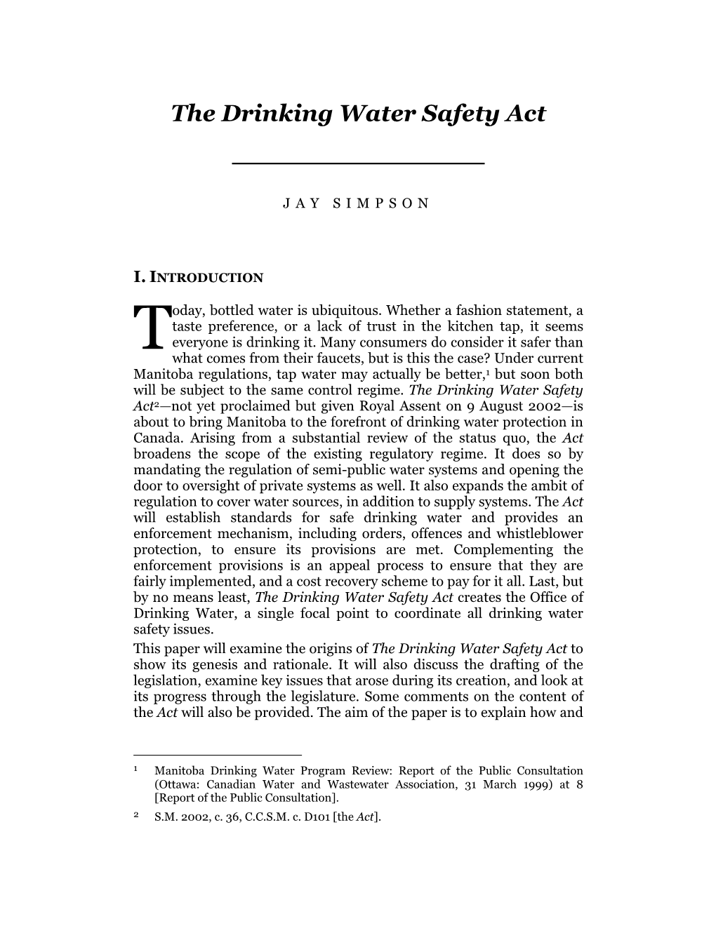 The Drinking Water Safety Act