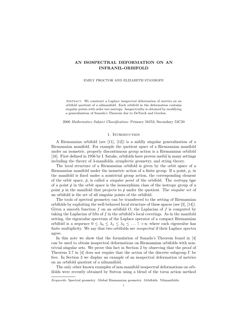 An Isospectral Deformation on an Infranil-Orbifold