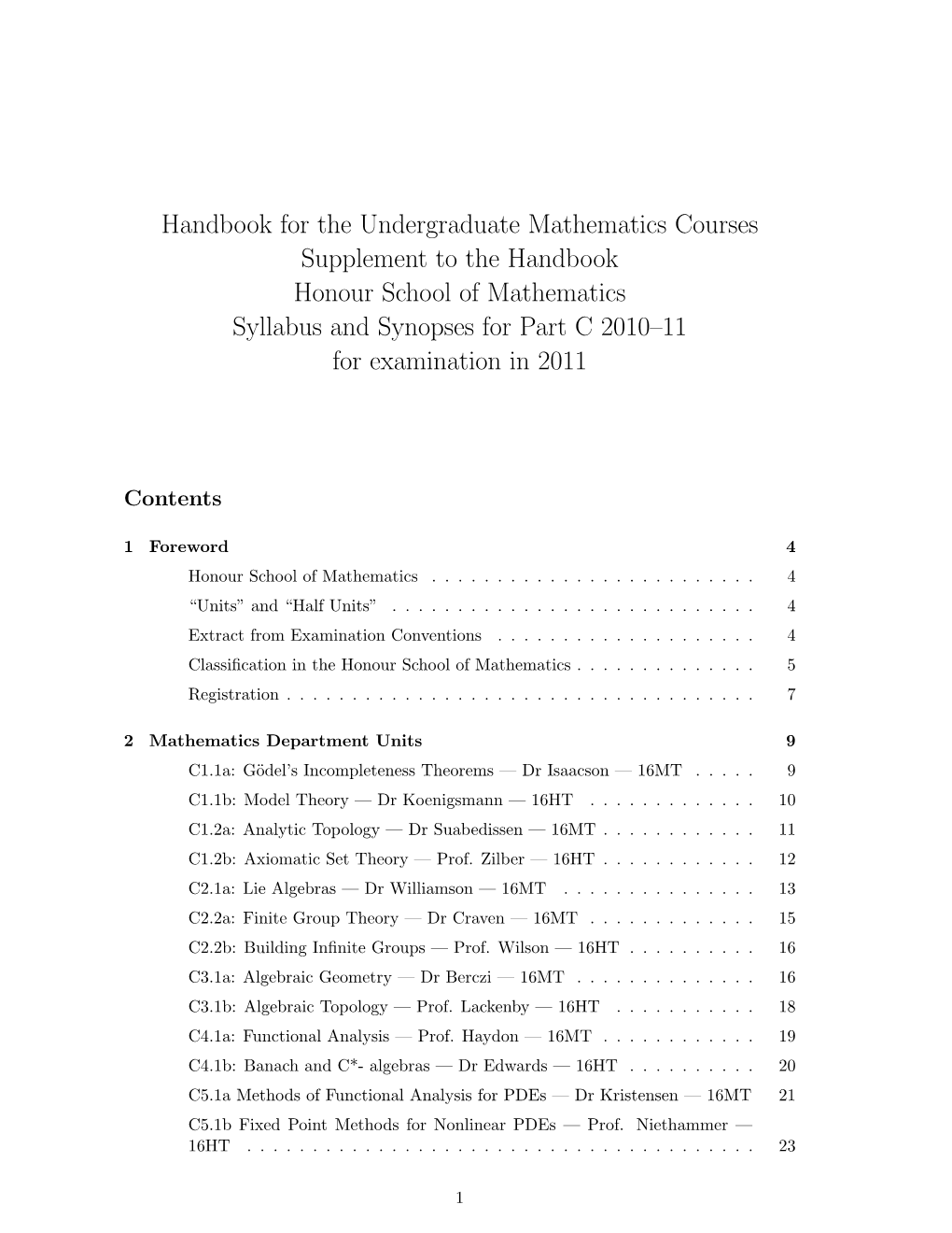Handbook for the Undergraduate