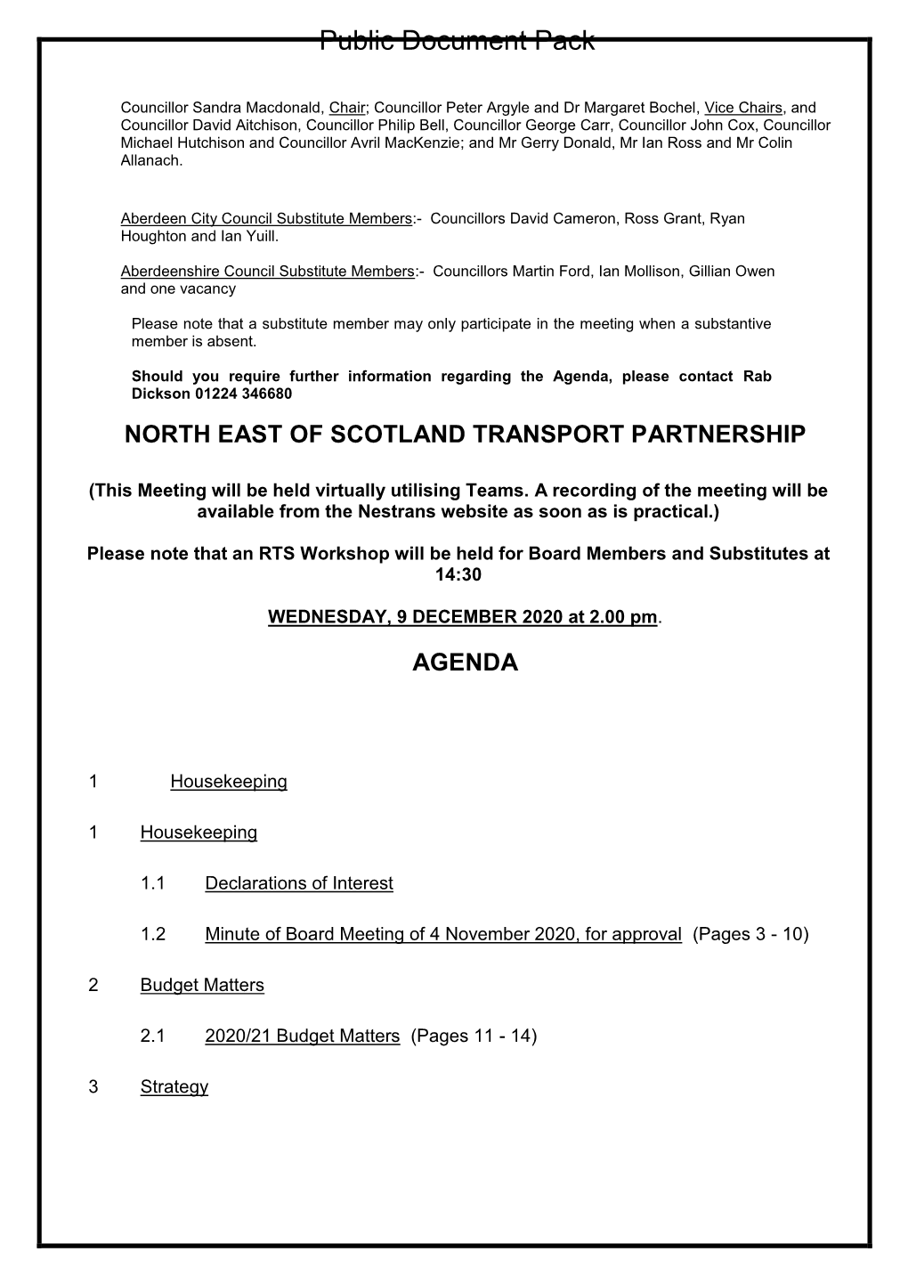 (Public Pack)Agenda Document for North East of Scotland Transport Partnership, 09/12/2020 14:00