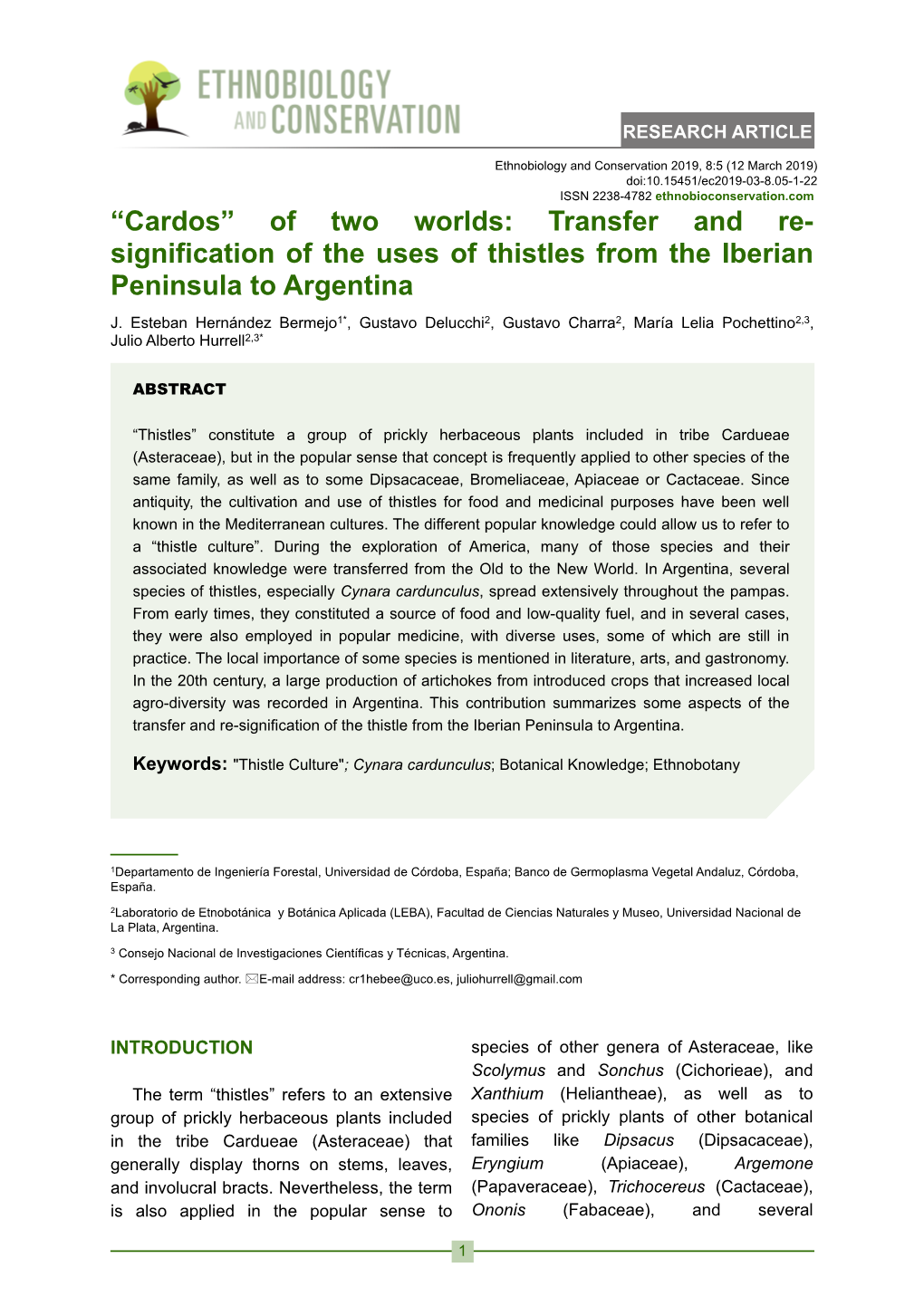 “Cardos” of Two Worlds: Transfer and Re Signification of the Uses of Thistles