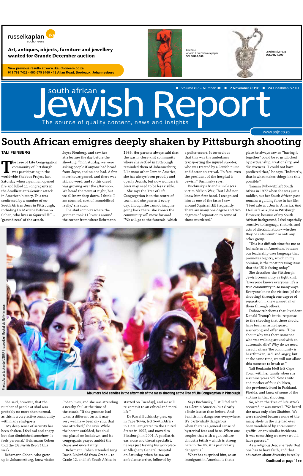 South African Emigres Deeply Shaken by Pittsburgh Shooting TALI FEINBERG Joyce Fienberg, and Saw Her 1986