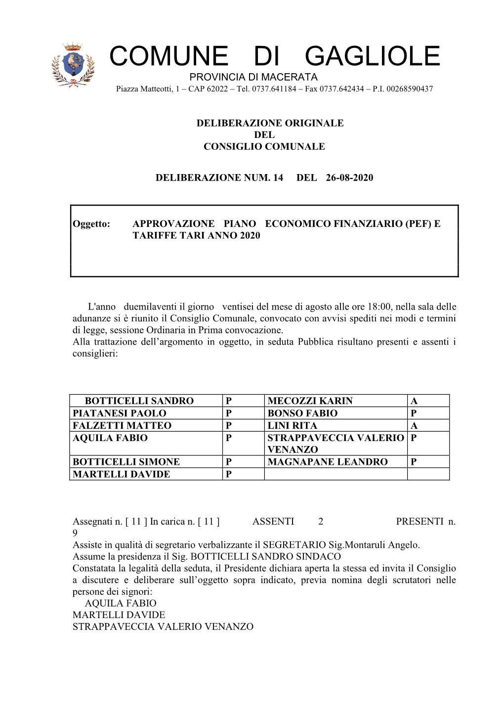 Comune Di Gagliole Provincia Di Macerata