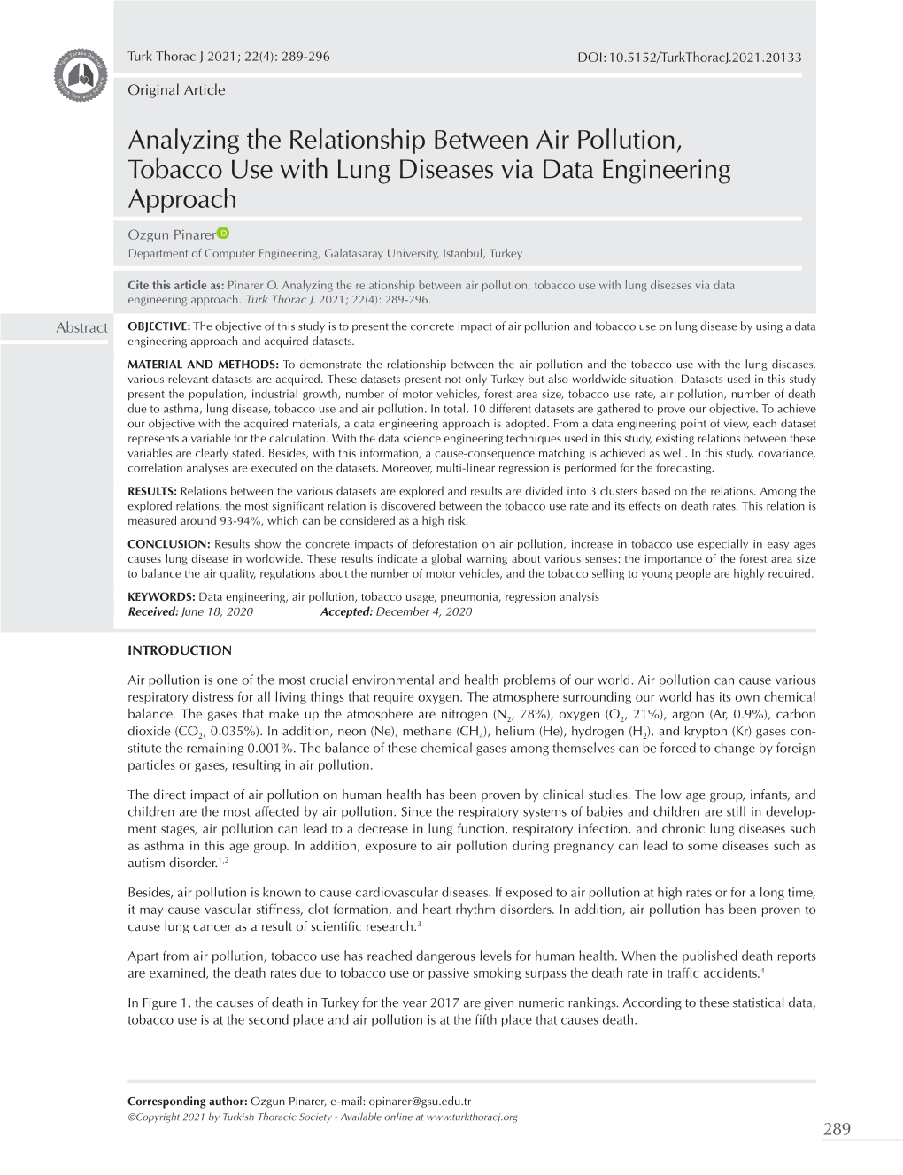 Analyzing the Relationship Between Air Pollution, Tobacco Use with Lung Diseases Via Data Engineering Approach