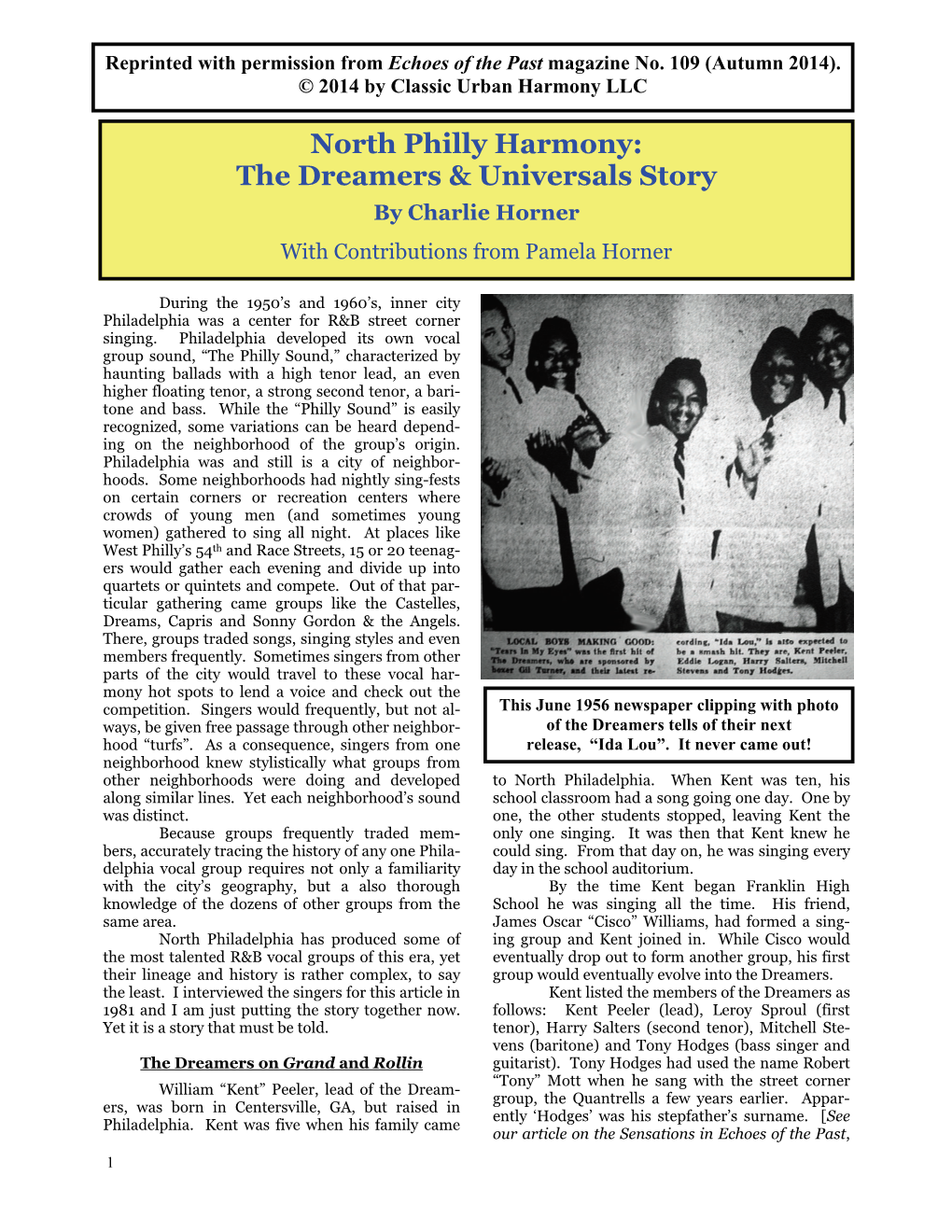 North Philly Harmony: the Dreamers & Universals Story