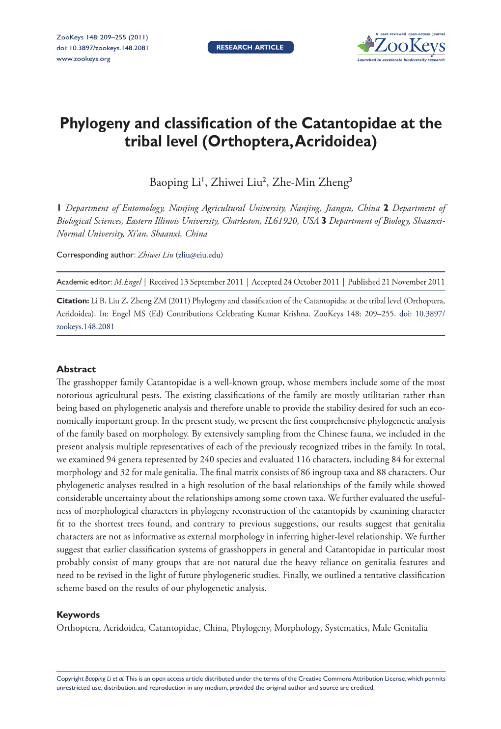 Phylogeny and Classification of the Catantopidae at the Tribal Level (Orthoptera, Acridoidea)