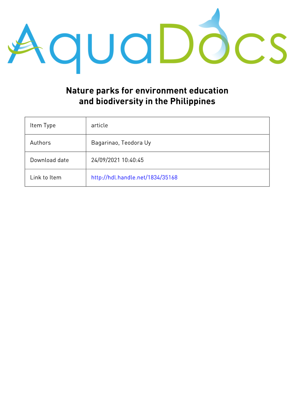 Nature Parks for Environment Education and Biodiversity in the Philippines