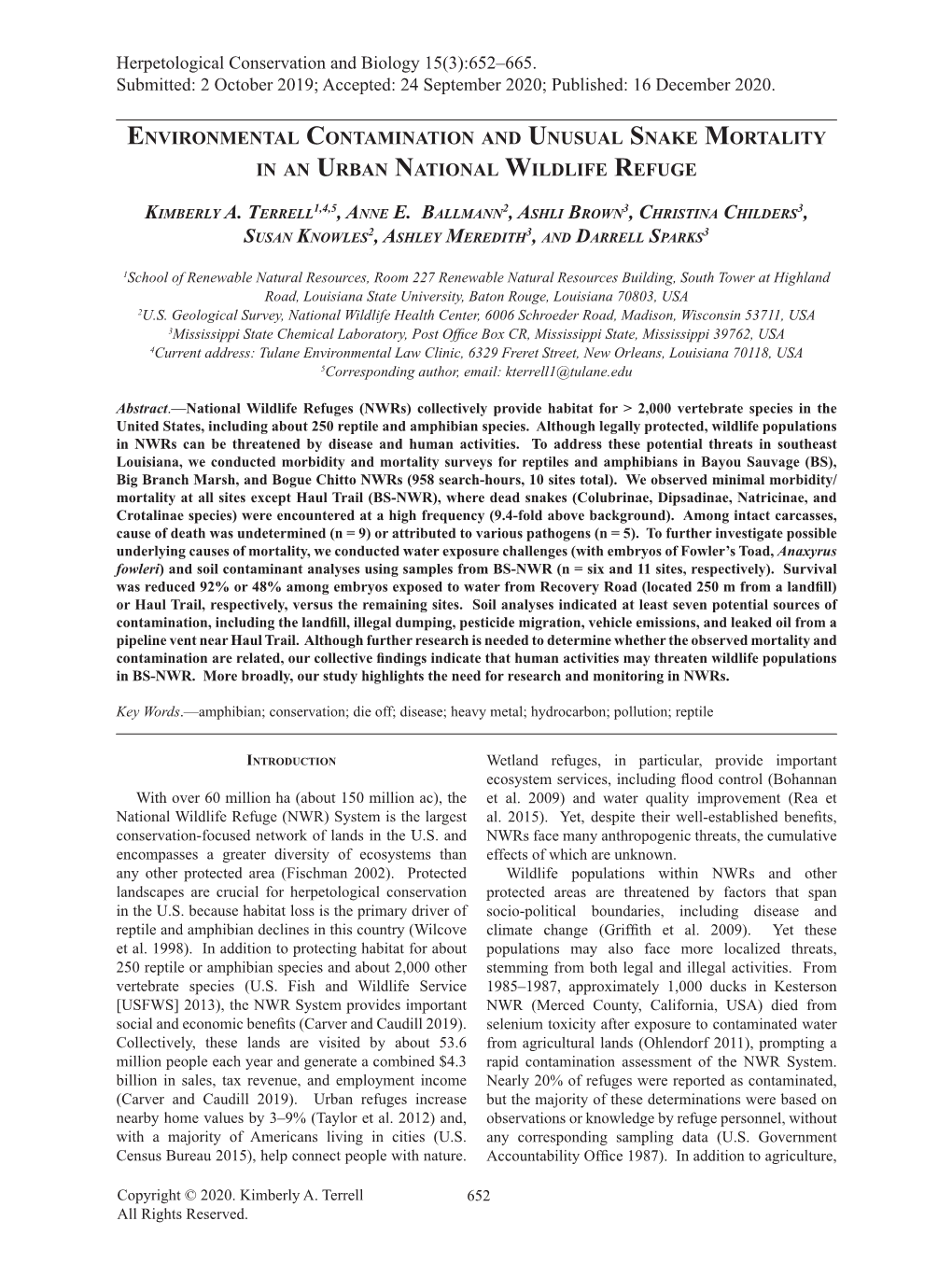 Environmental Contamination and Unusual Snake Mortality in an Urban National Wildlife Refuge