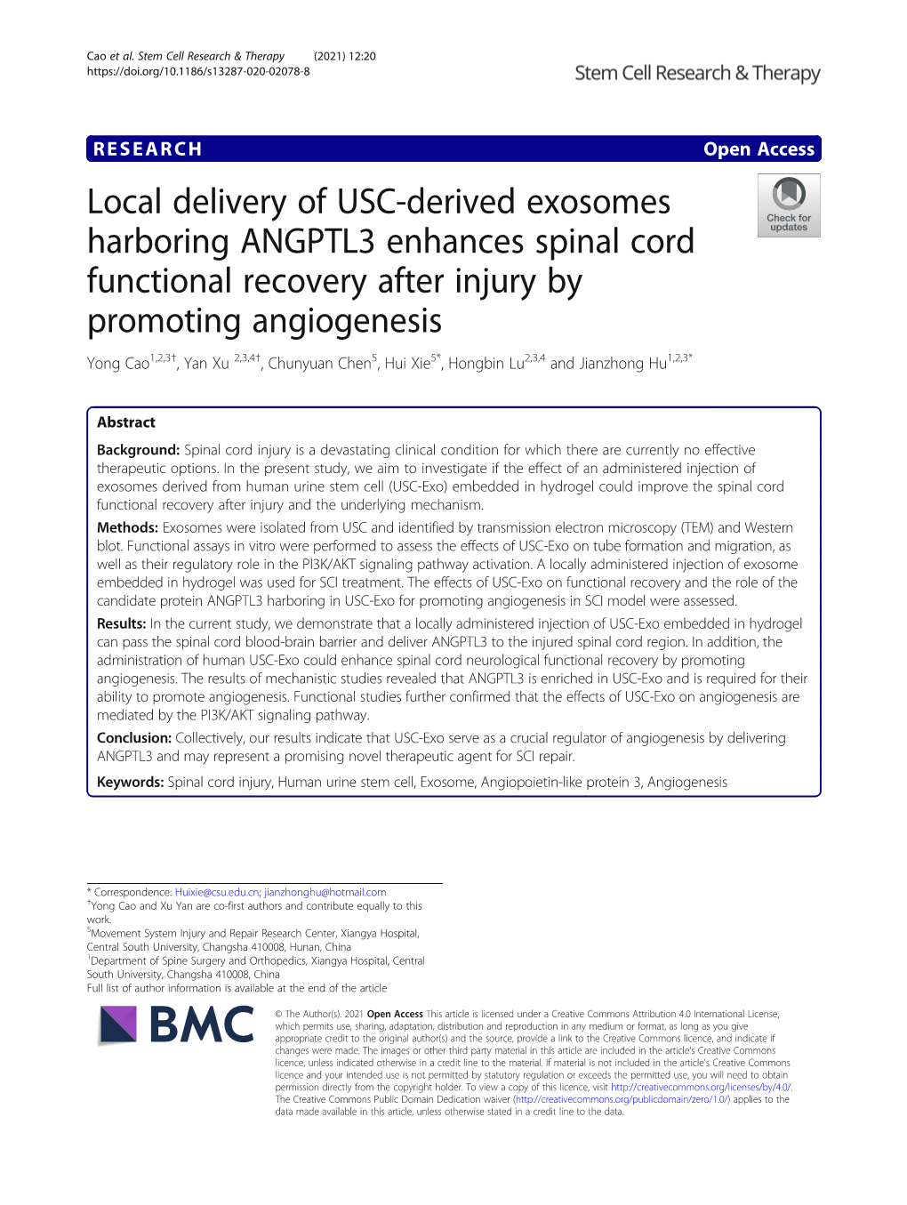 Local Delivery of USC-Derived Exosomes Harboring ANGPTL3