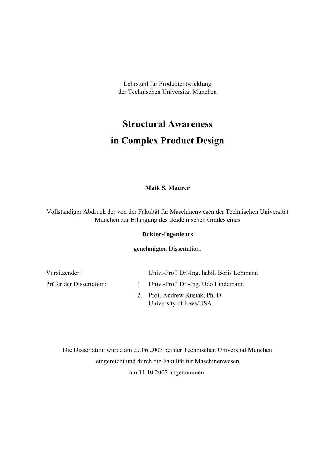 Structural Awareness in Complex Product Design