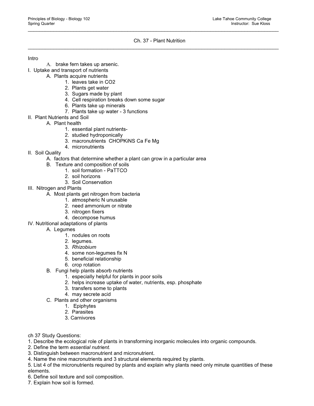 Principles of Biology ______Lake Tahoe Community College s1