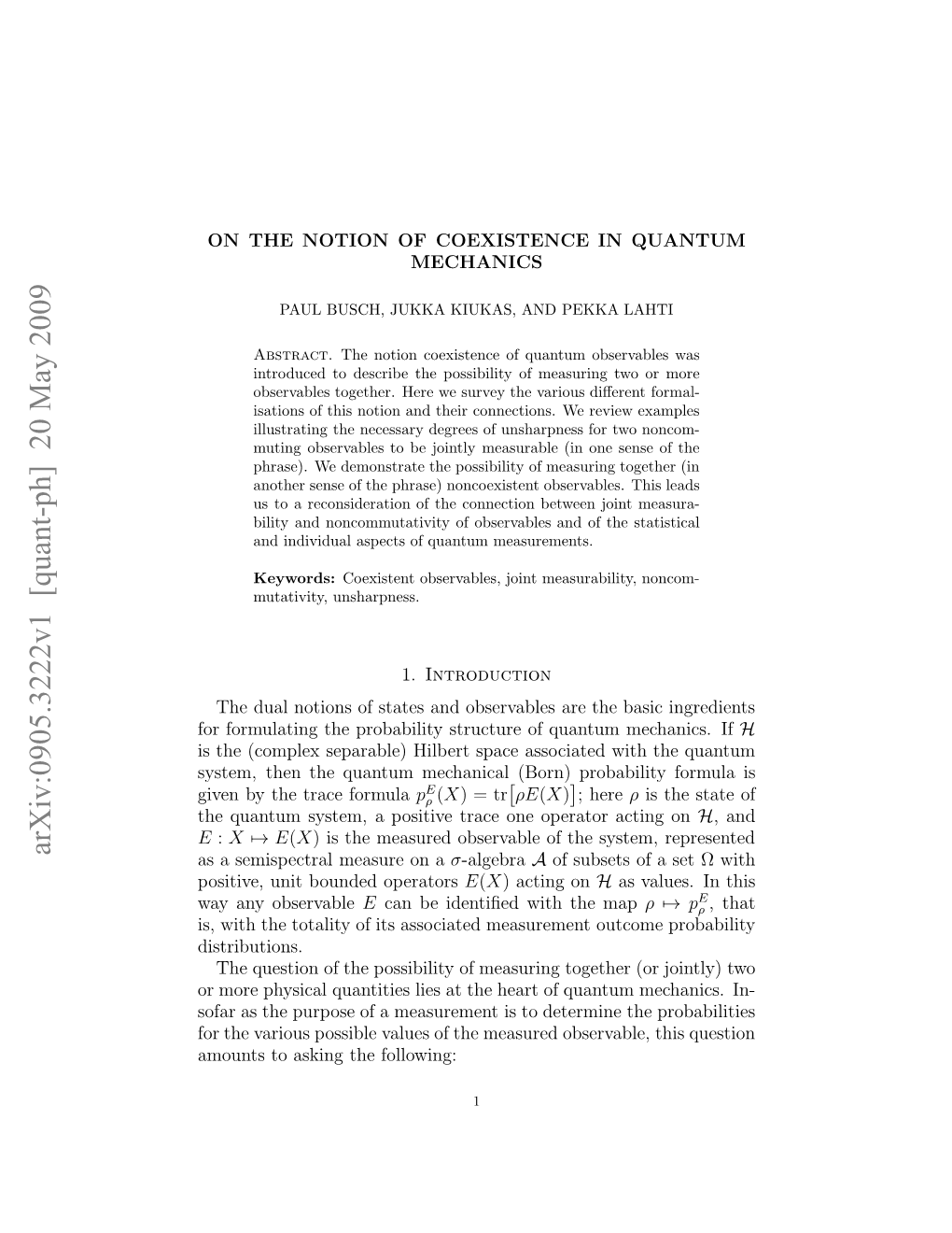 Arxiv:0905.3222V1 [Quant-Ph] 20 May 2009 S Ihtettlt Fisascae Esrmn Ucm Probab Outcome Measurement Associated Its Distributions