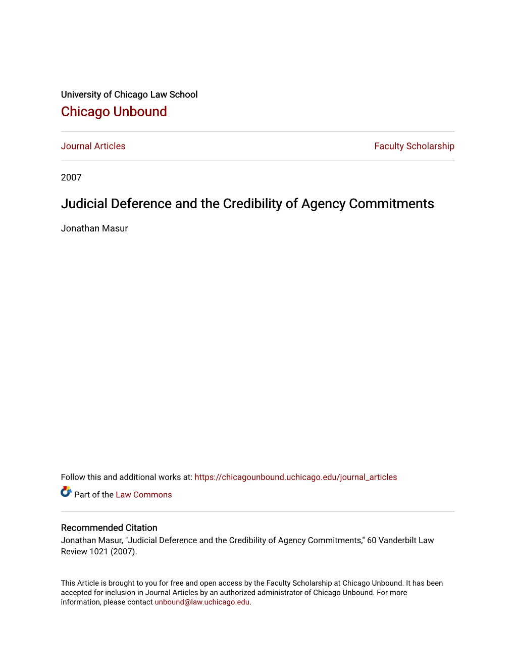 Judicial Deference and the Credibility of Agency Commitments